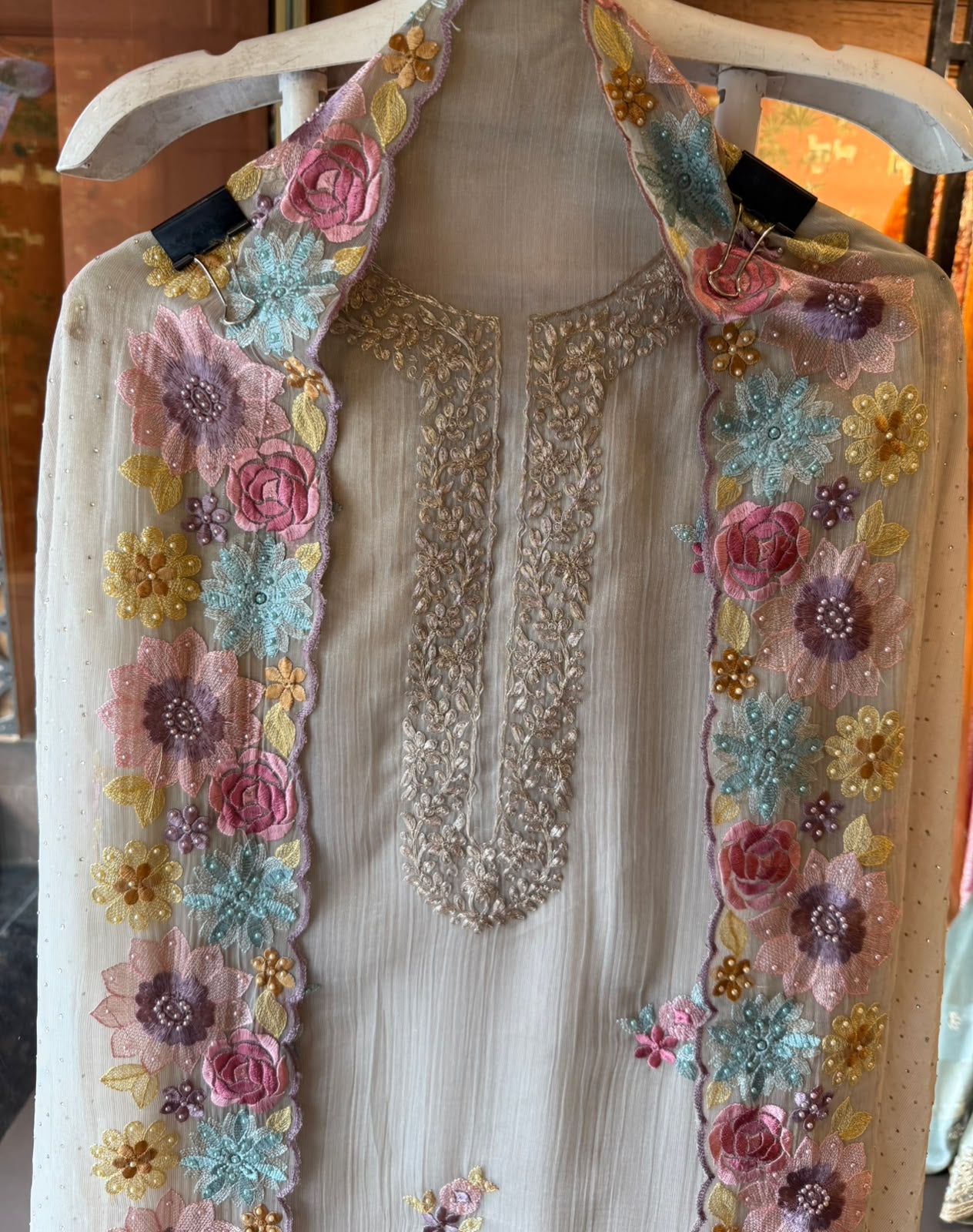 Multi coloured Floral Embroidered Suit Set