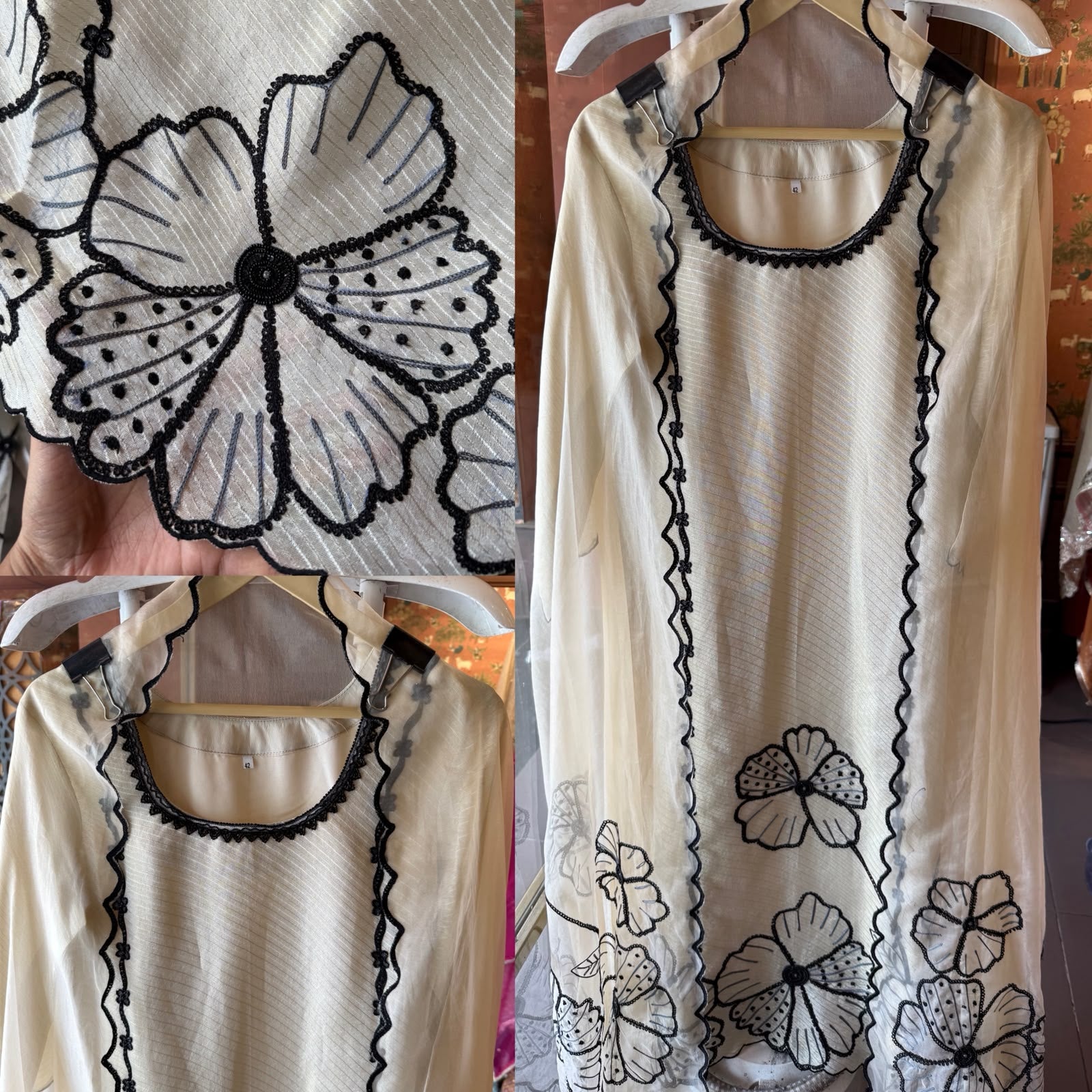 Ivory & Black Floral designer Suit Set