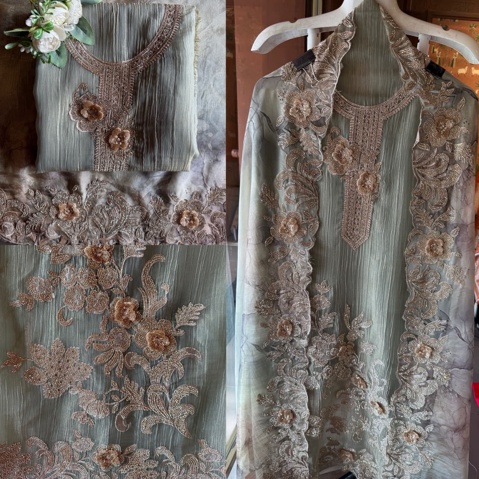 Embroidered crushed tissue Suit Set