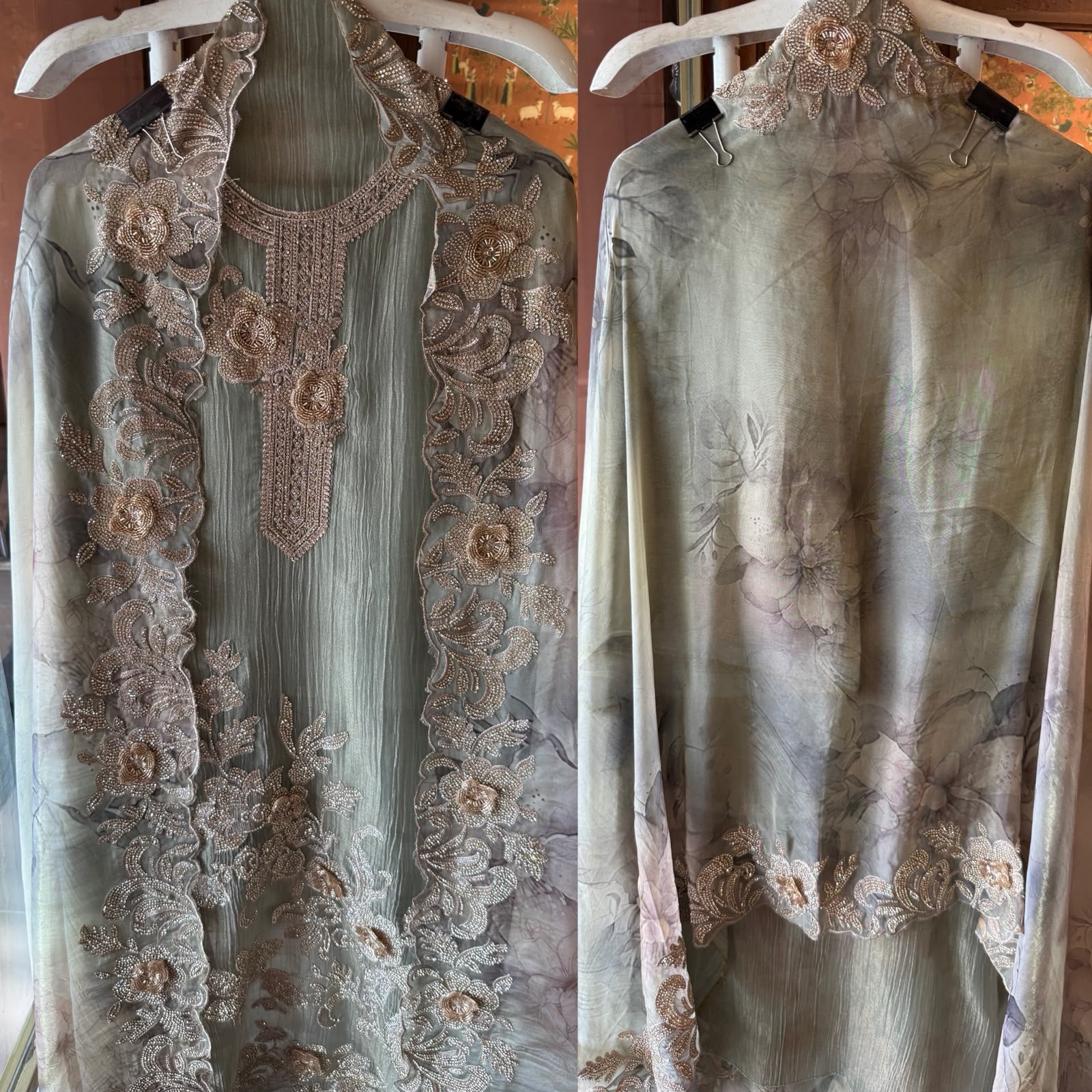 Embroidered crushed tissue Suit Set