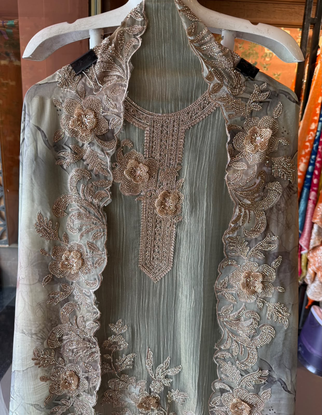Embroidered crushed tissue Suit Set