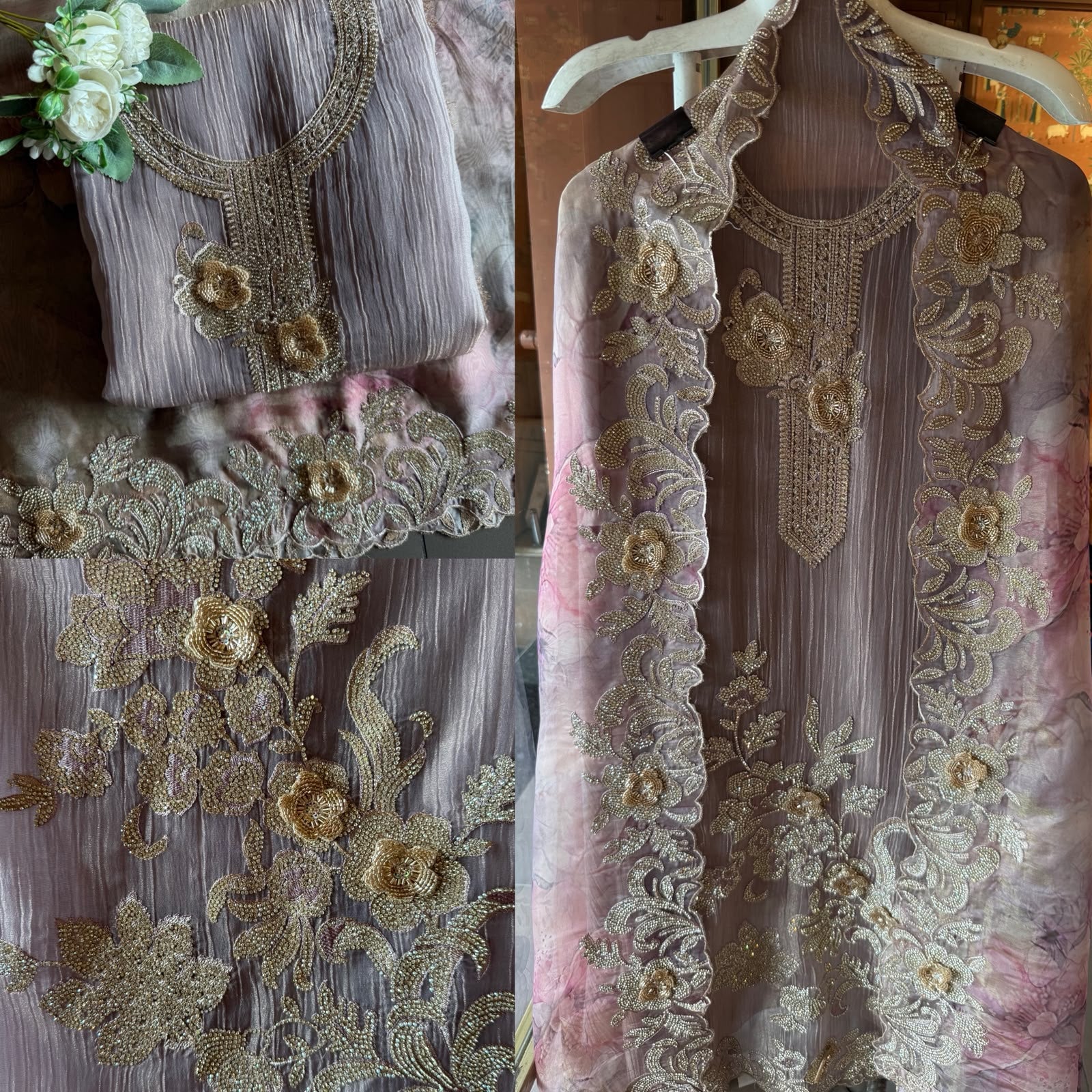 Embroidered crushed tissue Suit Set