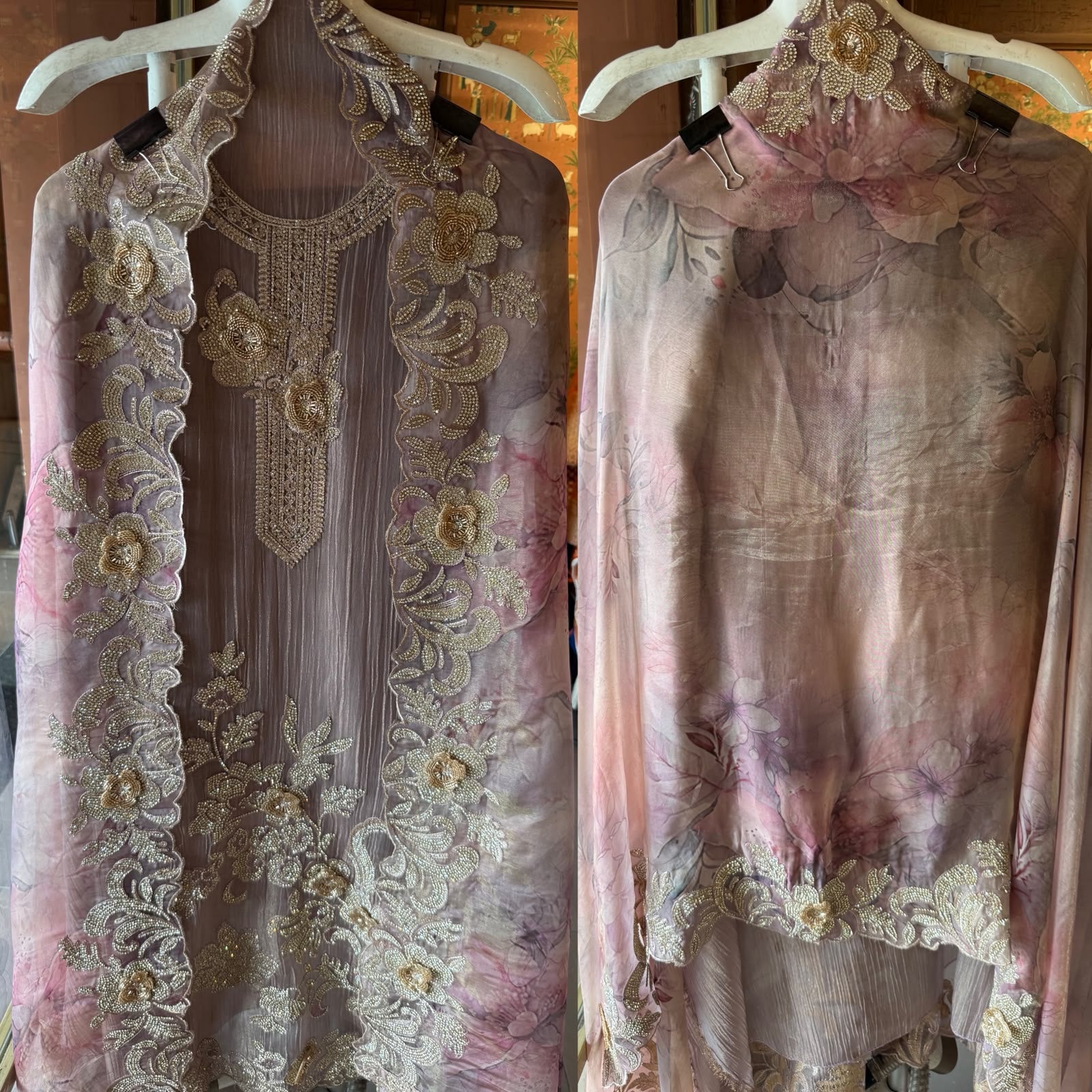Embroidered crushed tissue Suit Set