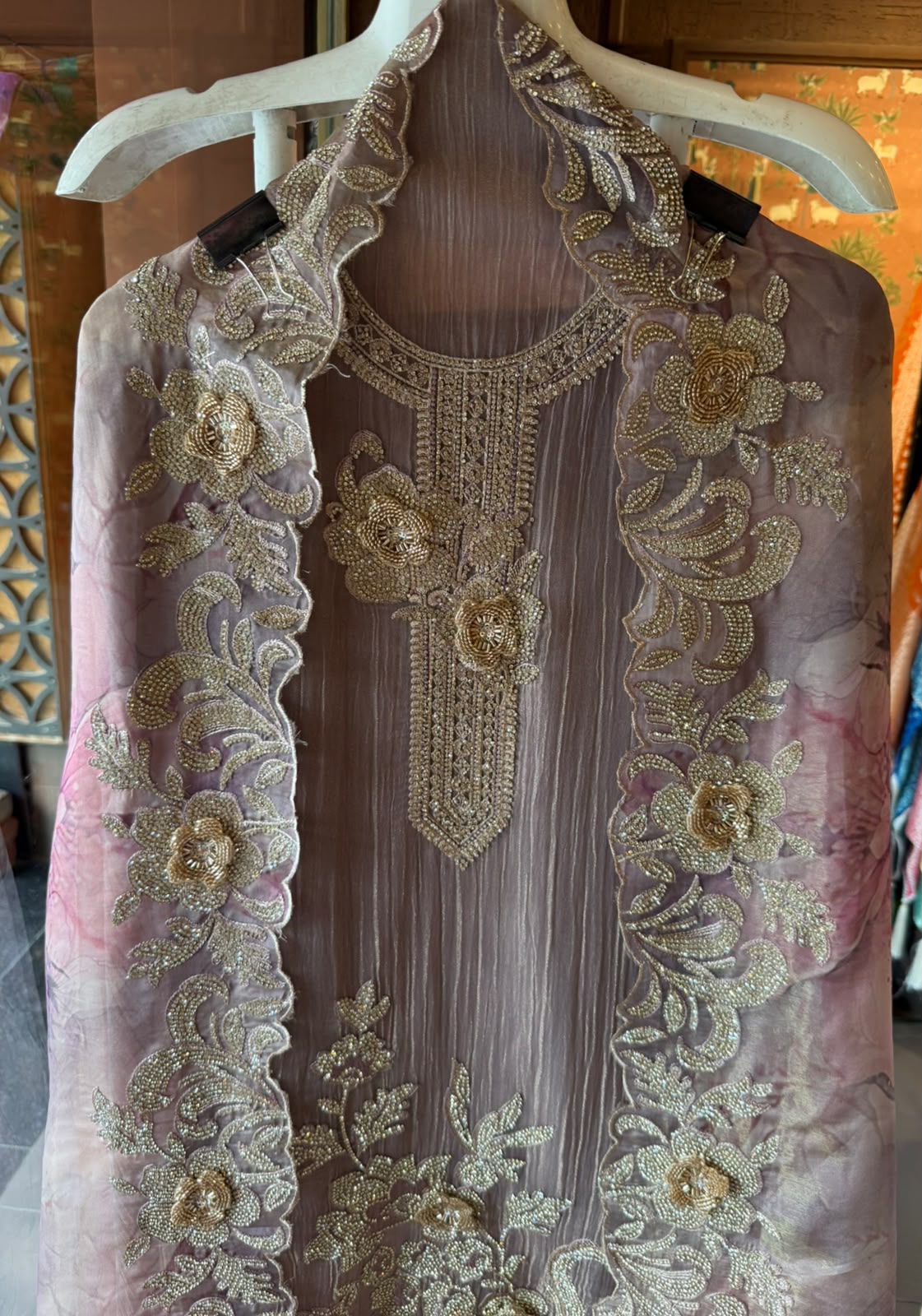 Embroidered crushed tissue Suit Set