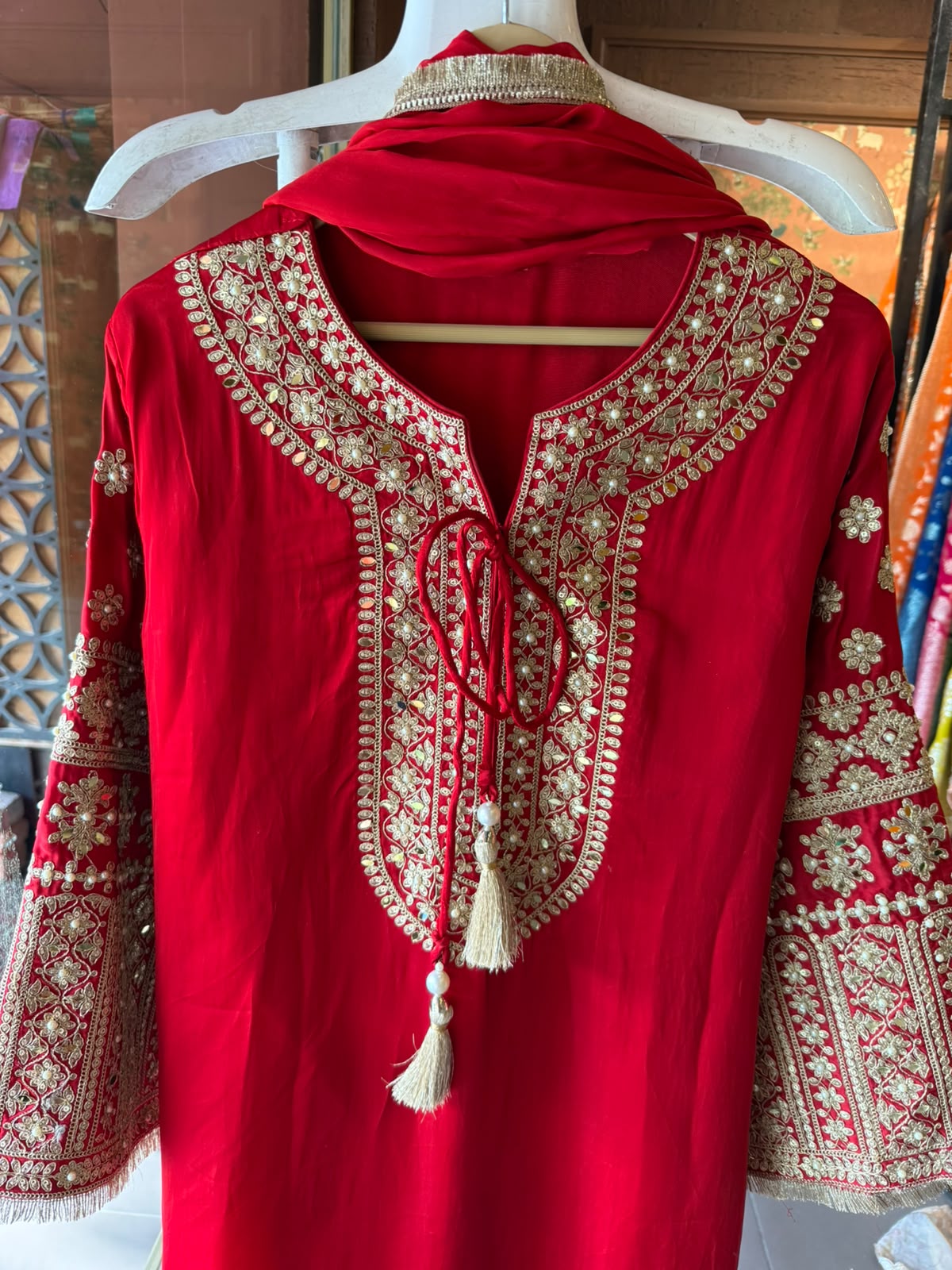 Hand Embroidered Straight Suit Set with Bottoms