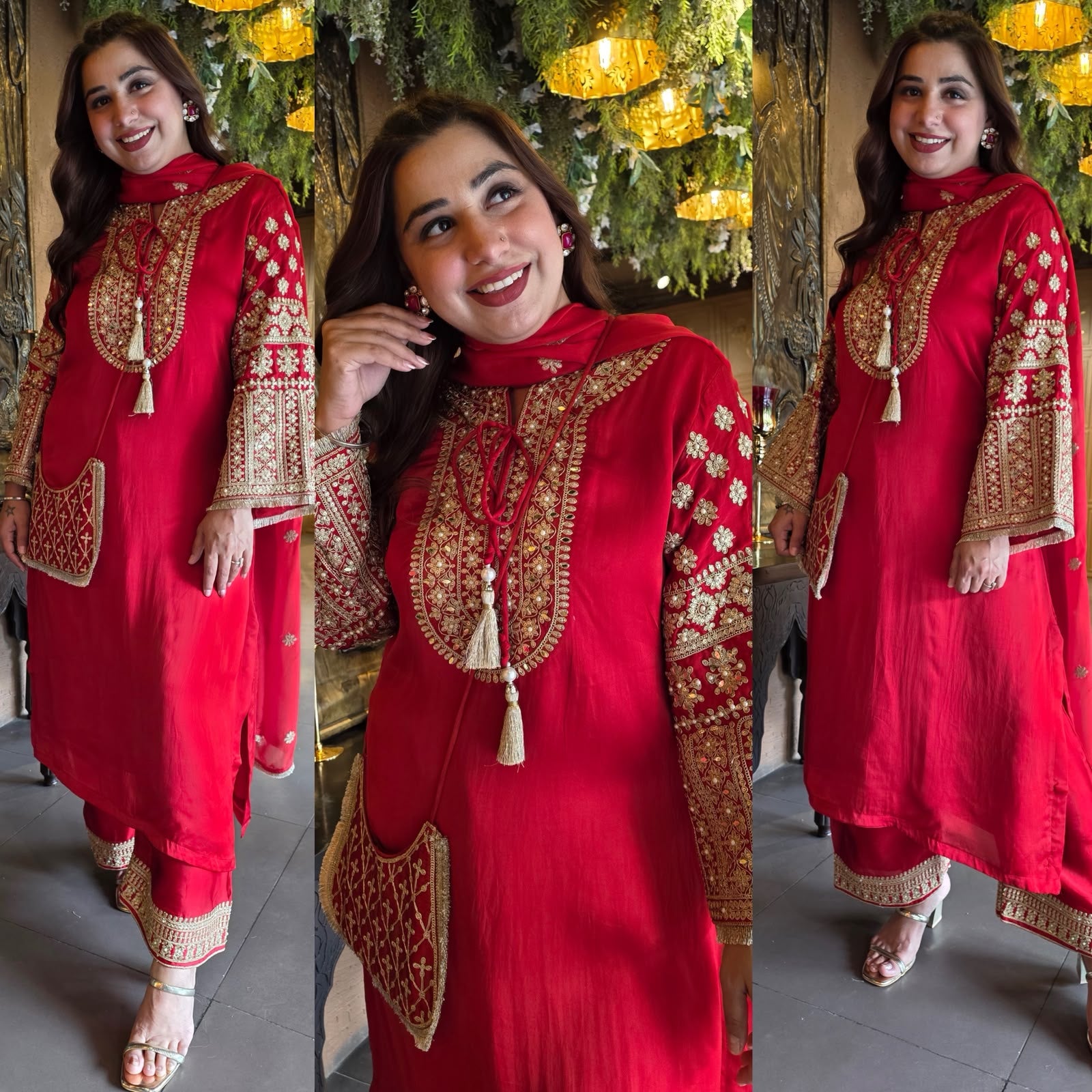 Hand Embroidered Straight Suit Set with Bottoms