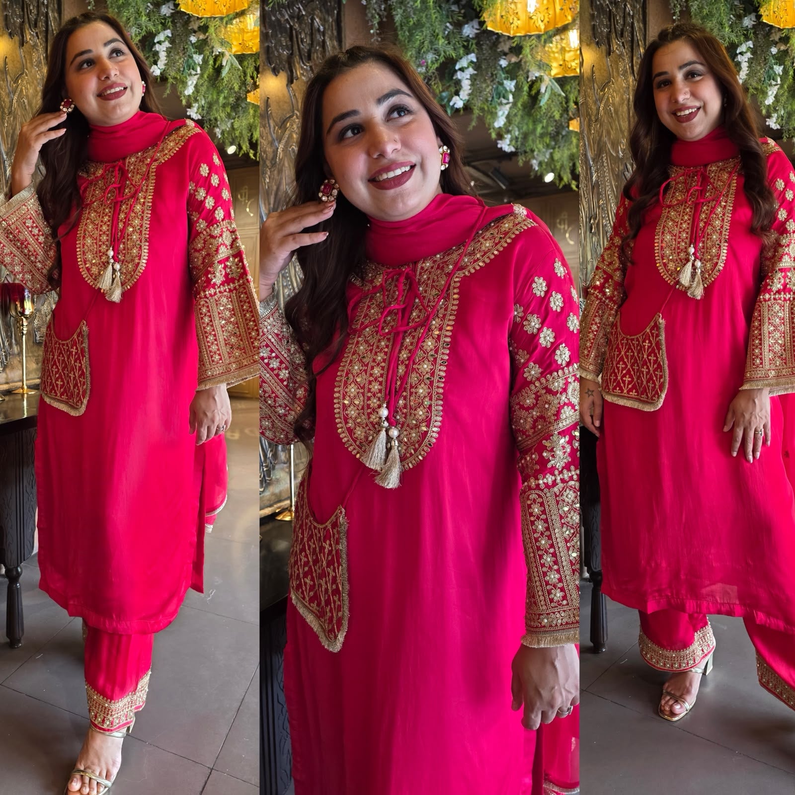 Hand Embroidered Straight Suit Set with Bottoms