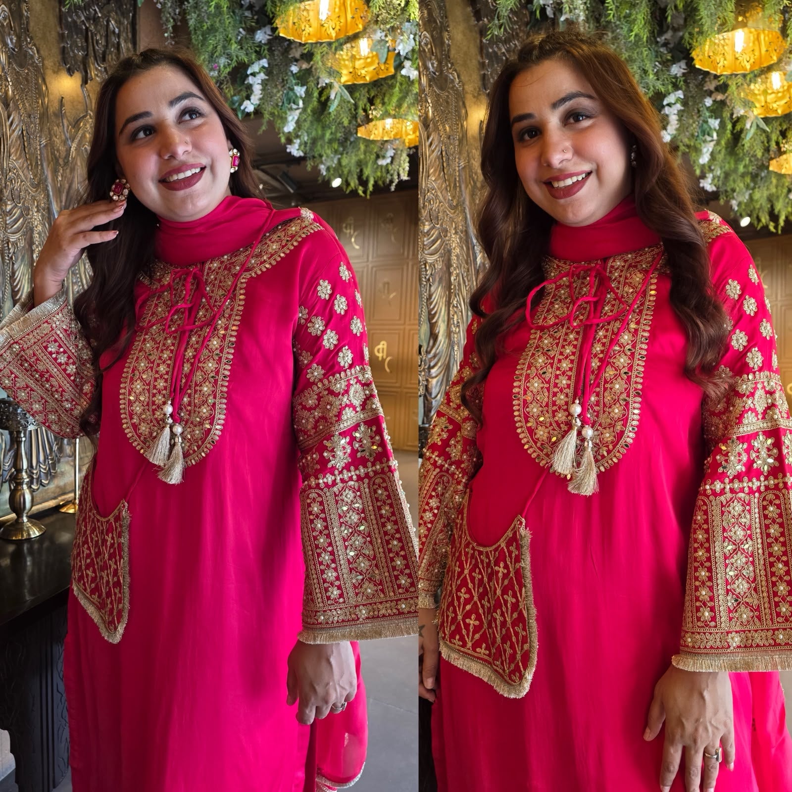 Hand Embroidered Straight Suit Set with Bottoms