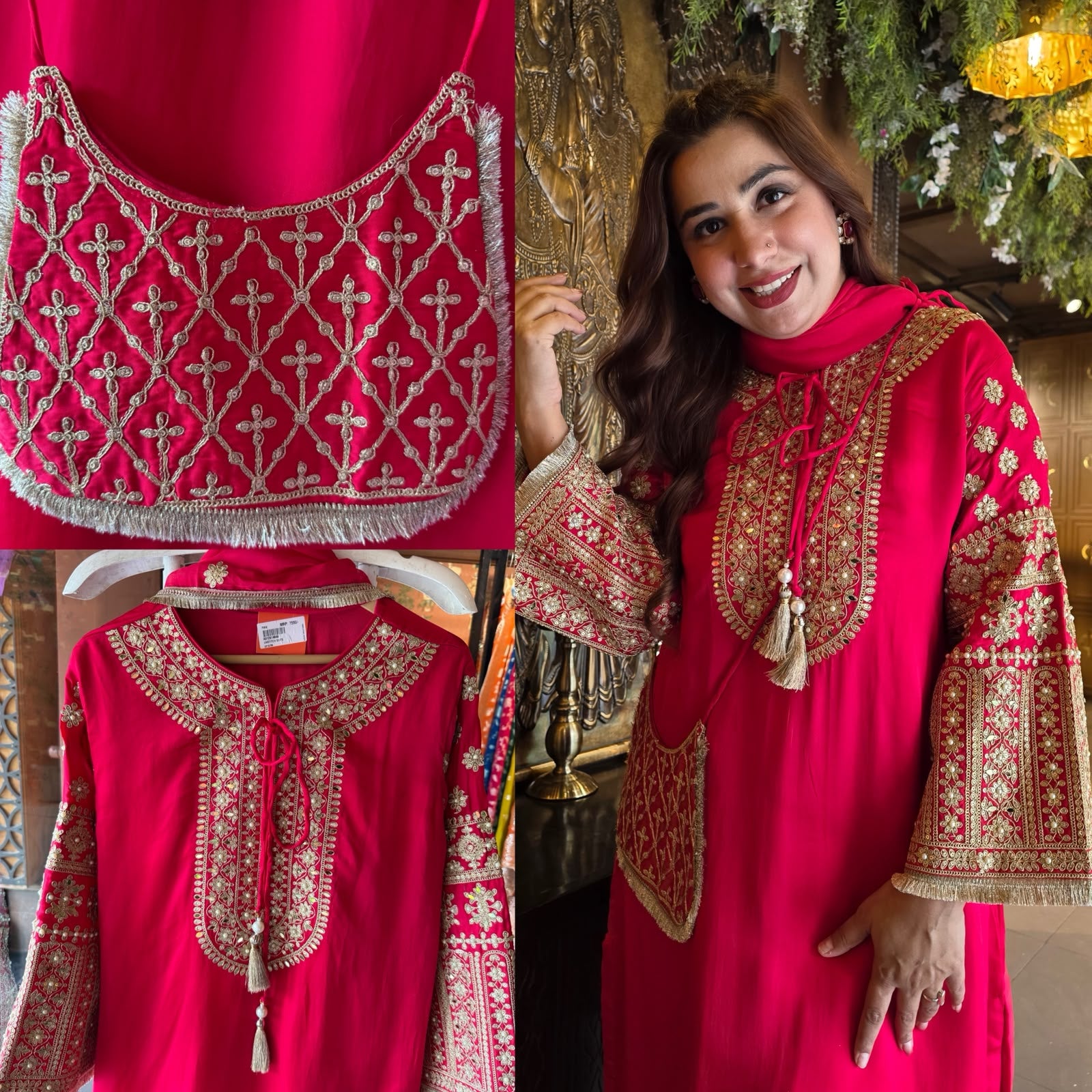 Hand Embroidered Straight Suit Set with Bottoms
