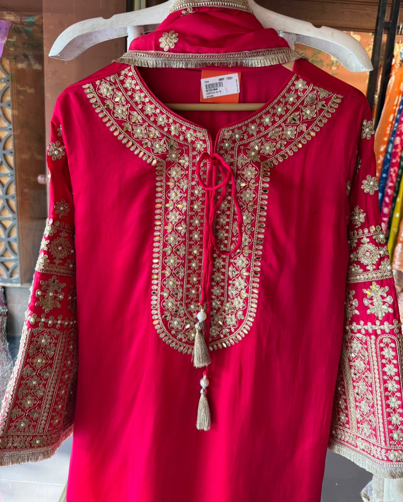Hand Embroidered Straight Suit Set with Bottoms