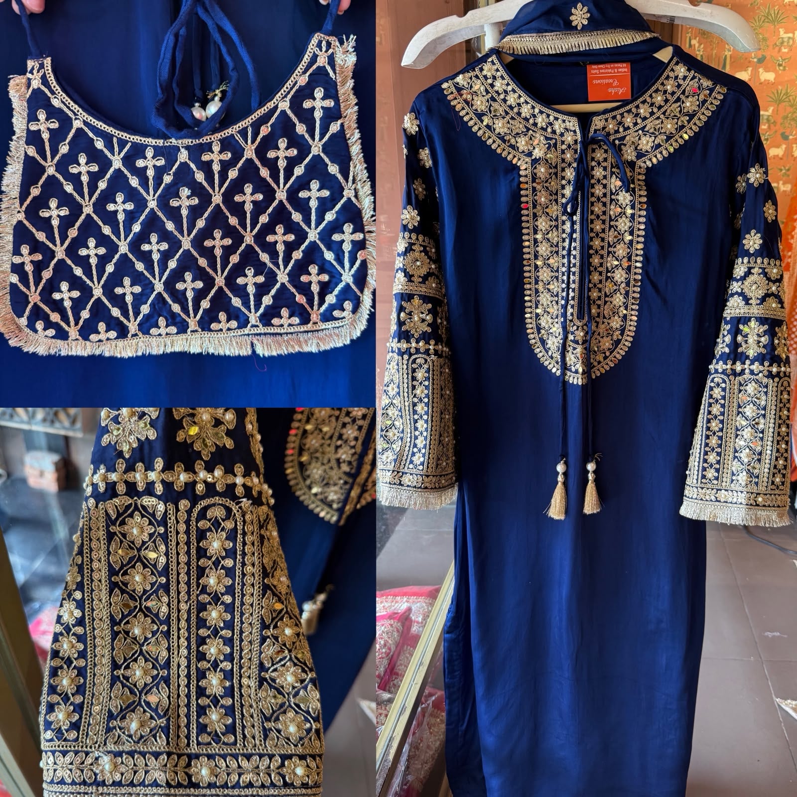 Hand Embroidered Straight Suit Set with Bottoms