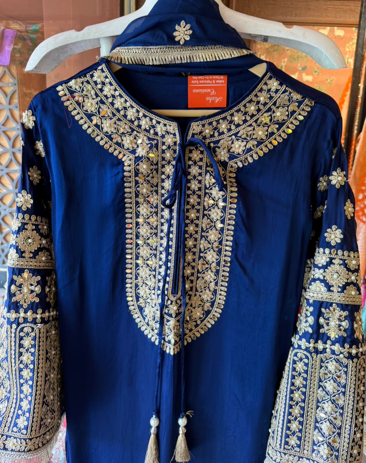 Hand Embroidered Straight Suit Set with Bottoms