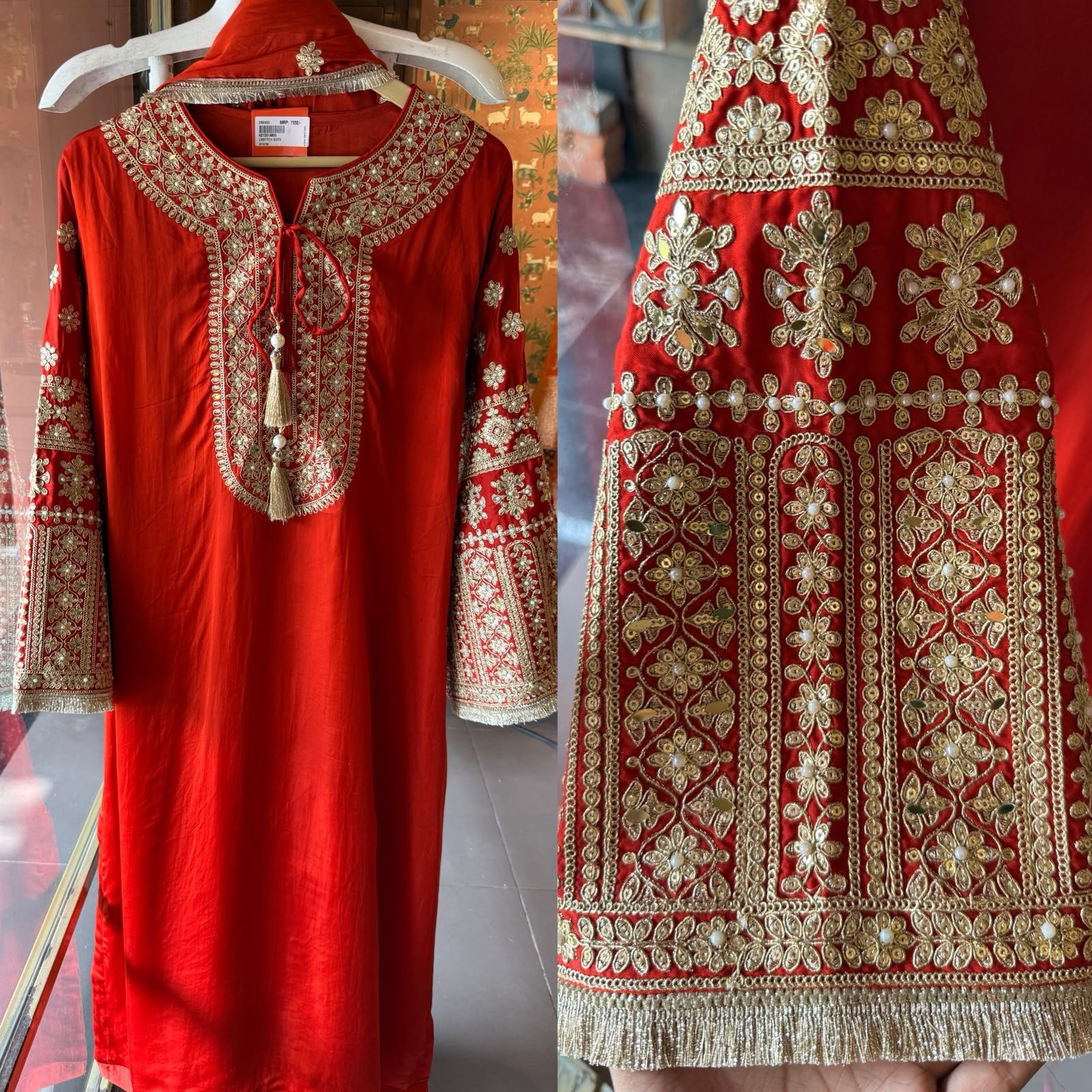 Hand Embroidered Straight Suit Set with Bottoms