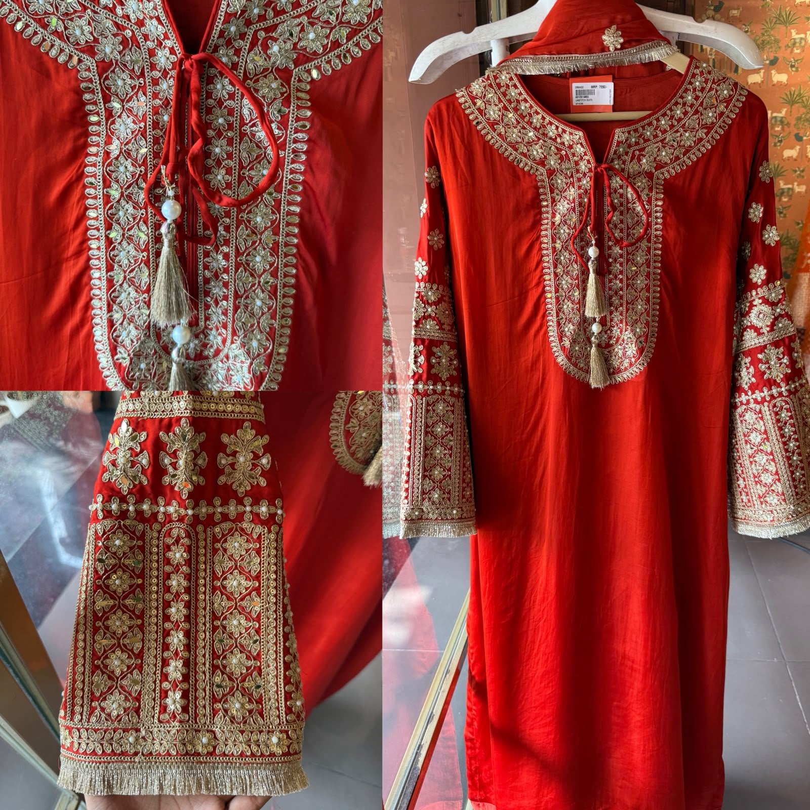 Hand Embroidered Straight Suit Set with Bottoms