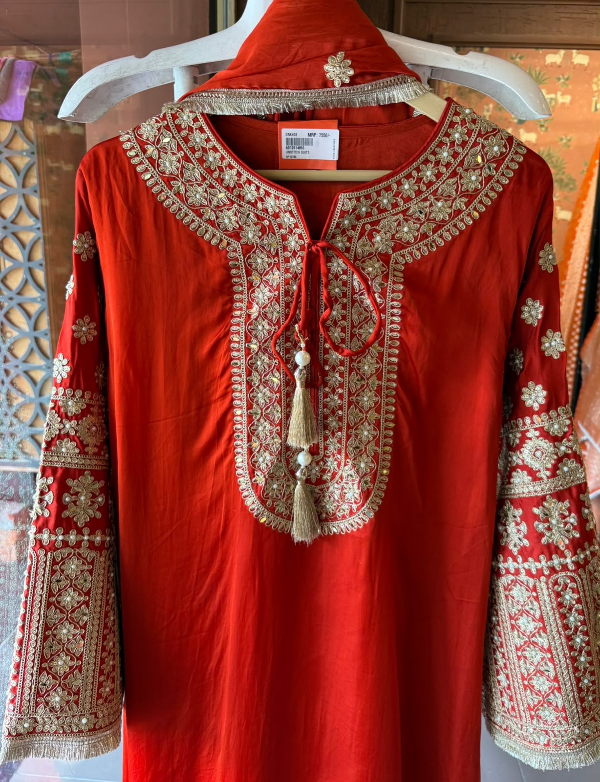 Hand Embroidered Straight Suit Set with Bottoms