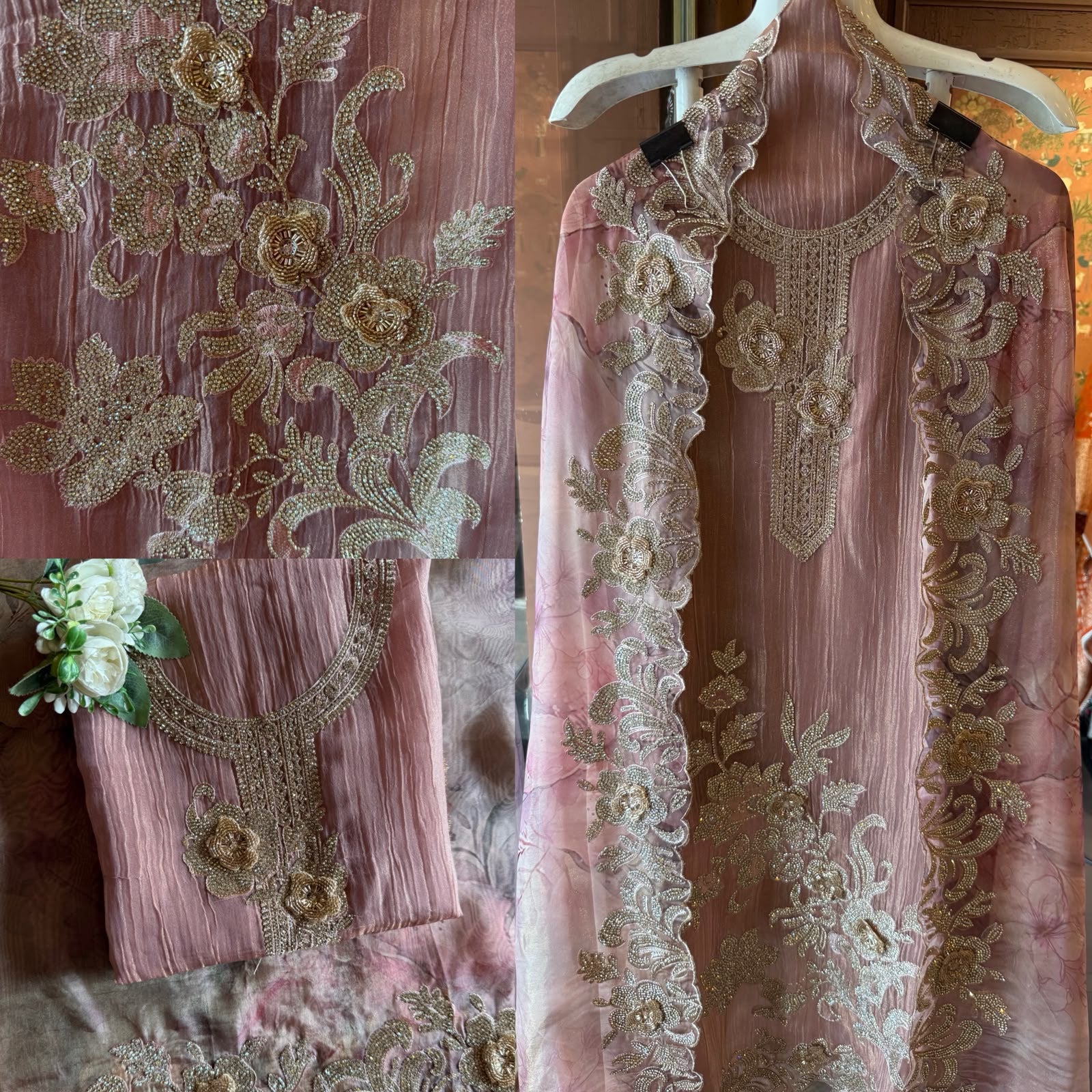Embroidered crushed tissue Suit Set