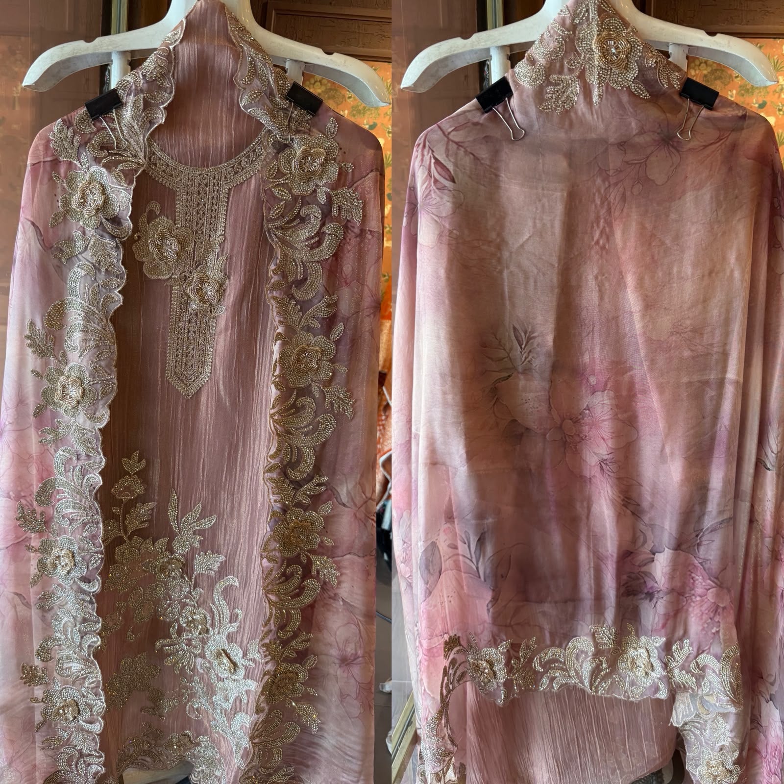 Embroidered crushed tissue Suit Set