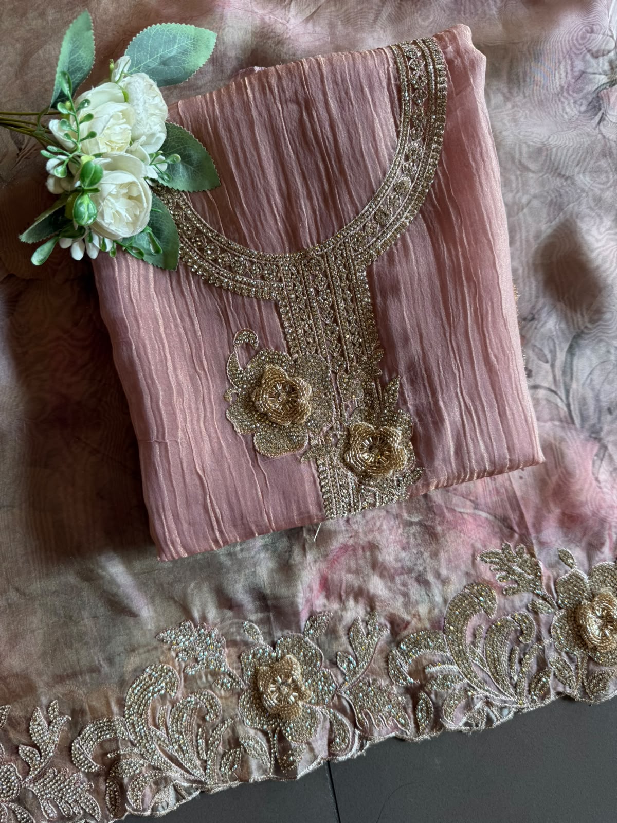 Embroidered crushed tissue Suit Set