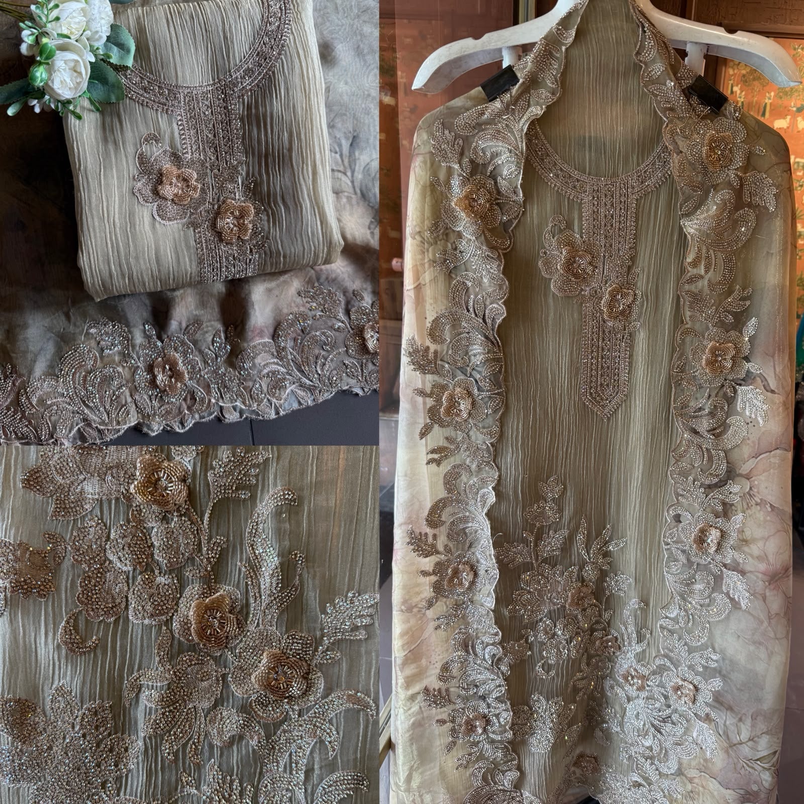Embroidered crushed tissue Suit Set