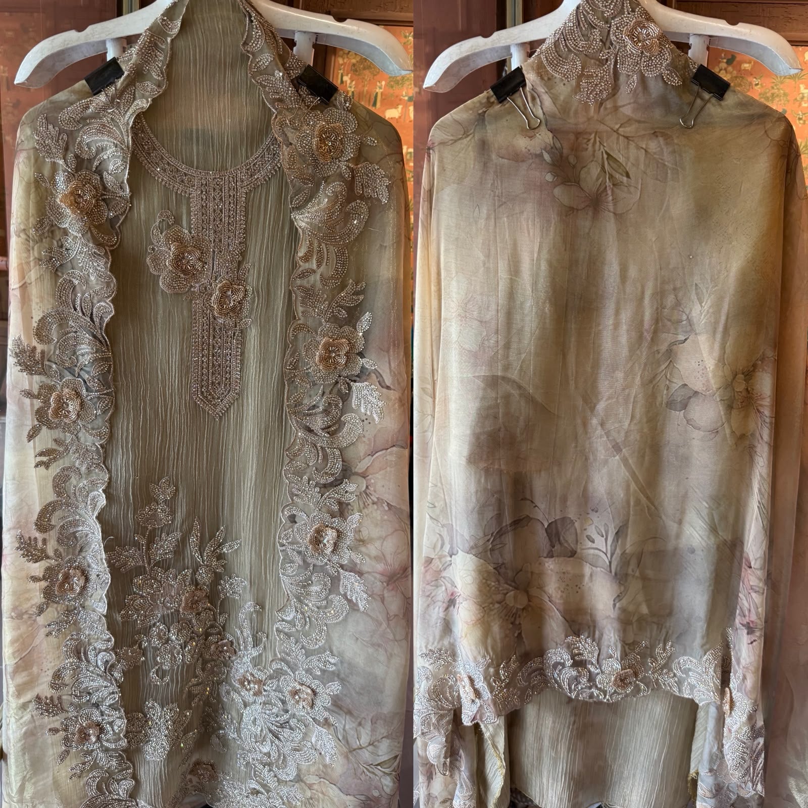 Embroidered crushed tissue Suit Set