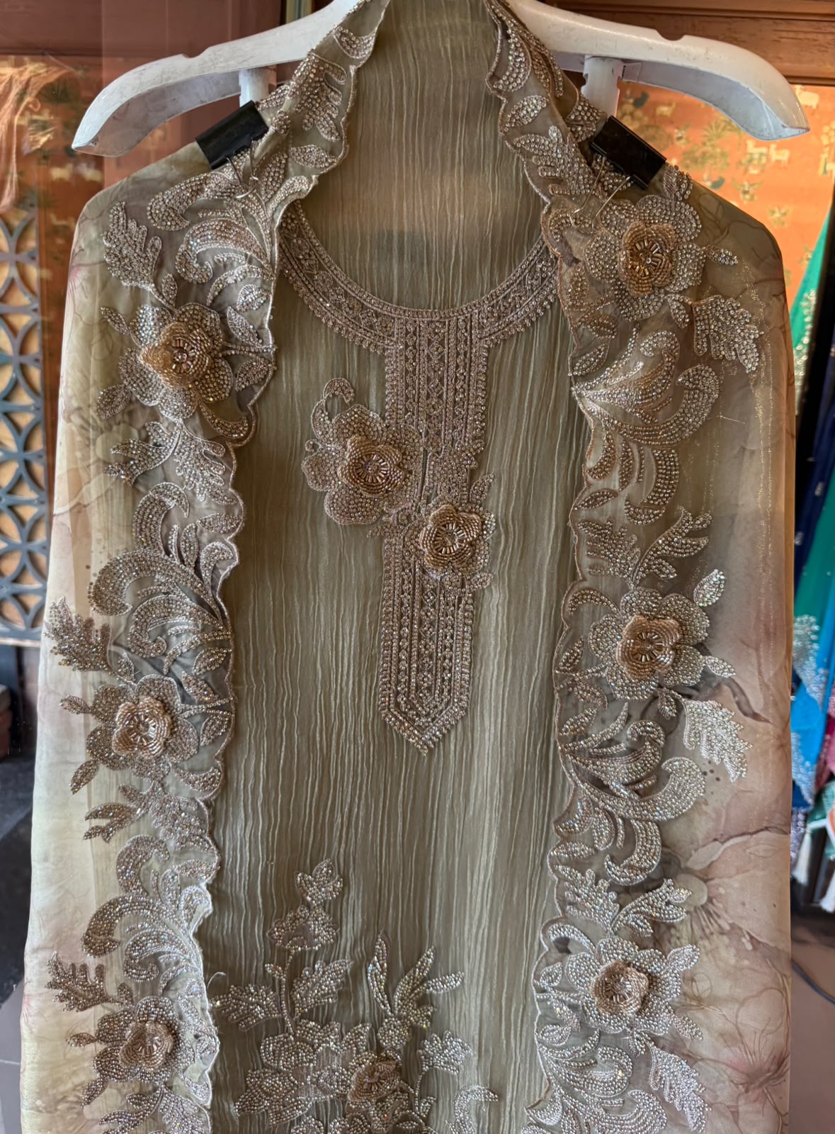 Embroidered crushed tissue Suit Set