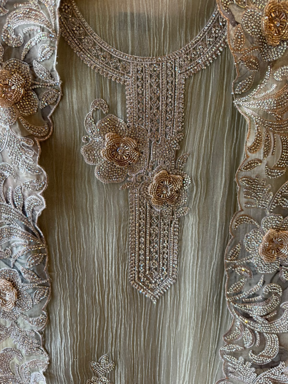 Embroidered crushed tissue Suit Set