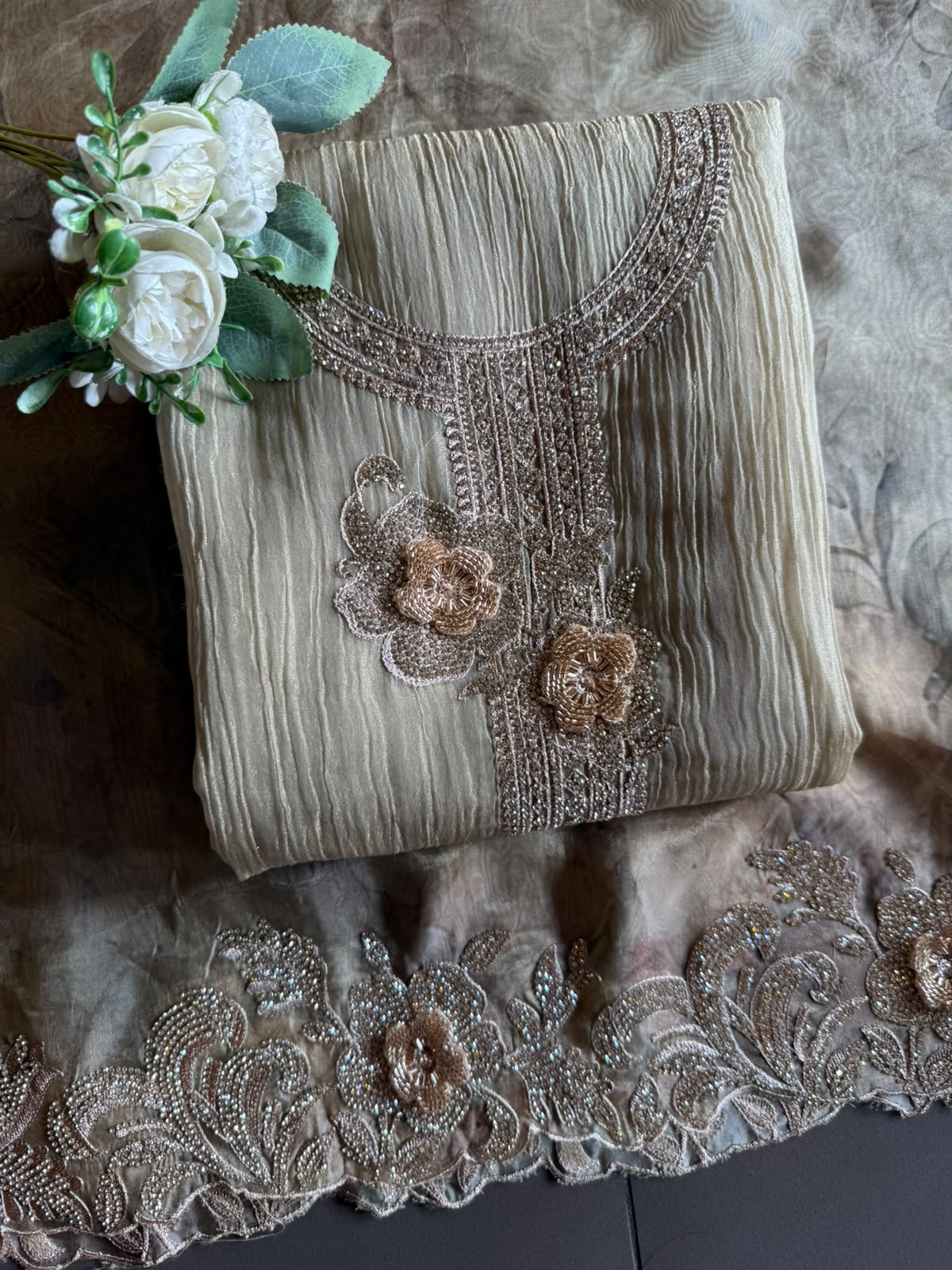 Embroidered crushed tissue Suit Set