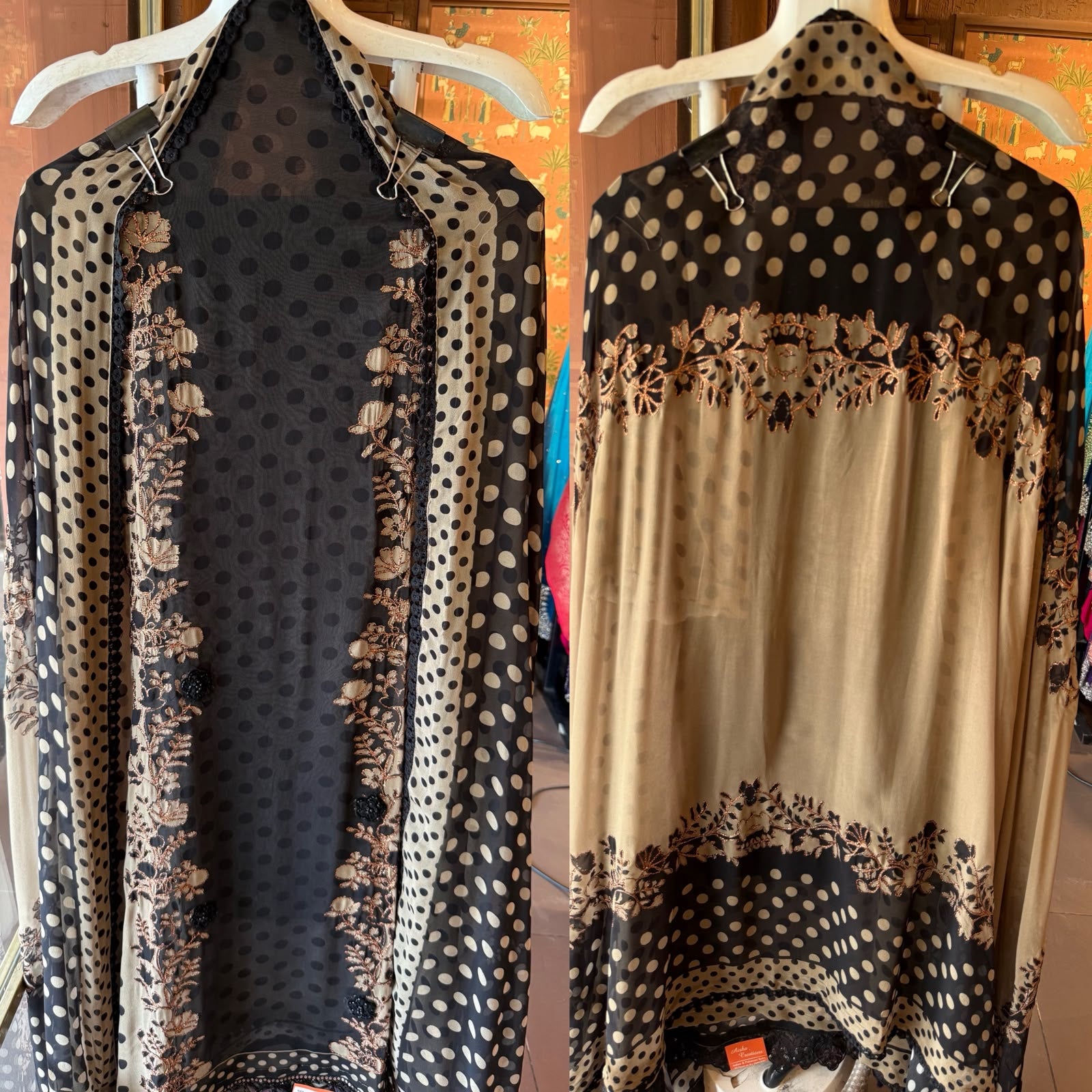 Black & Beige Polka Dot Set on Pure georgette