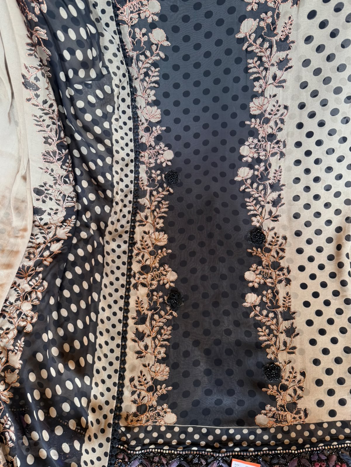 Black & Beige Polka Dot Set on Pure georgette
