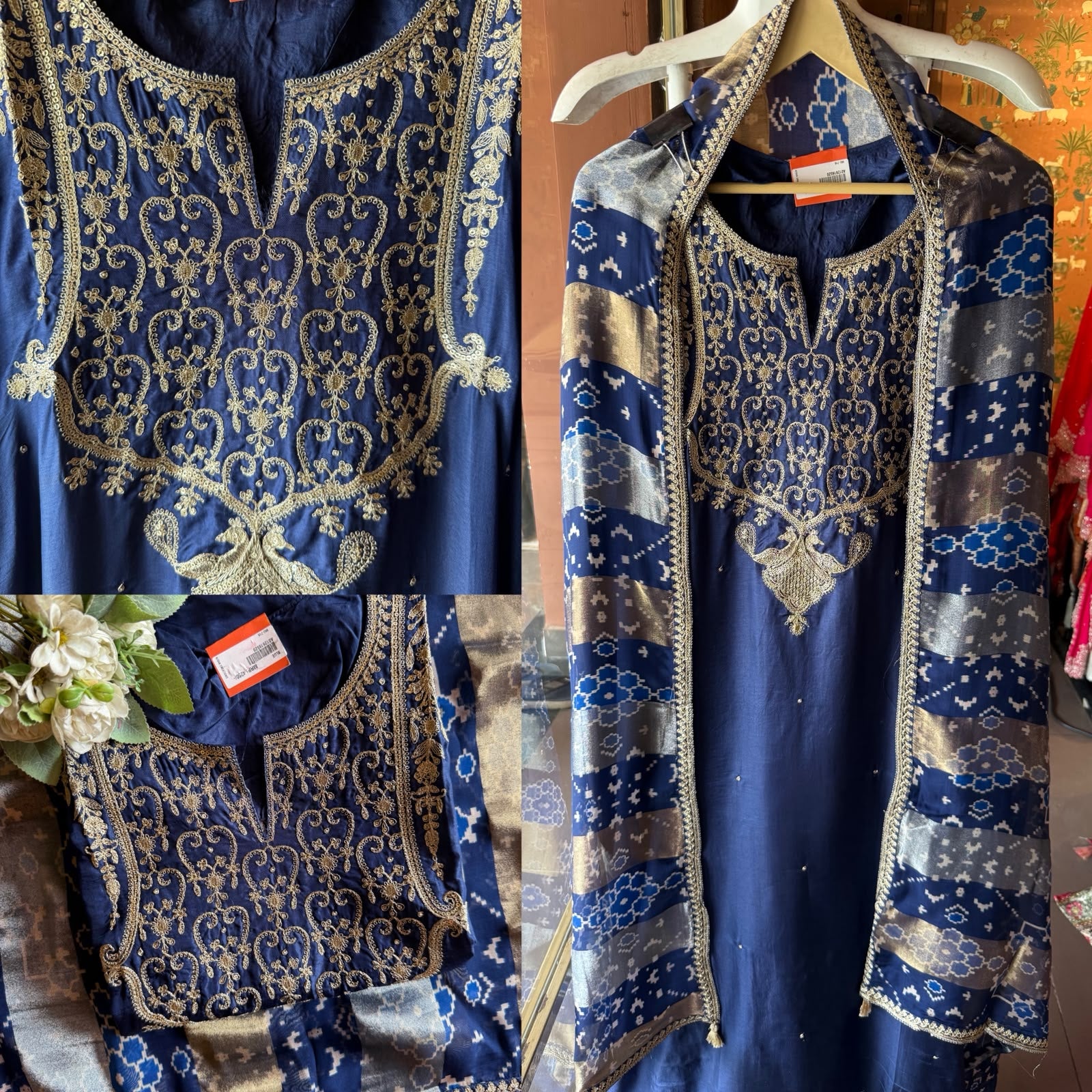 Royal Blue Silk Embroidered Suit Set