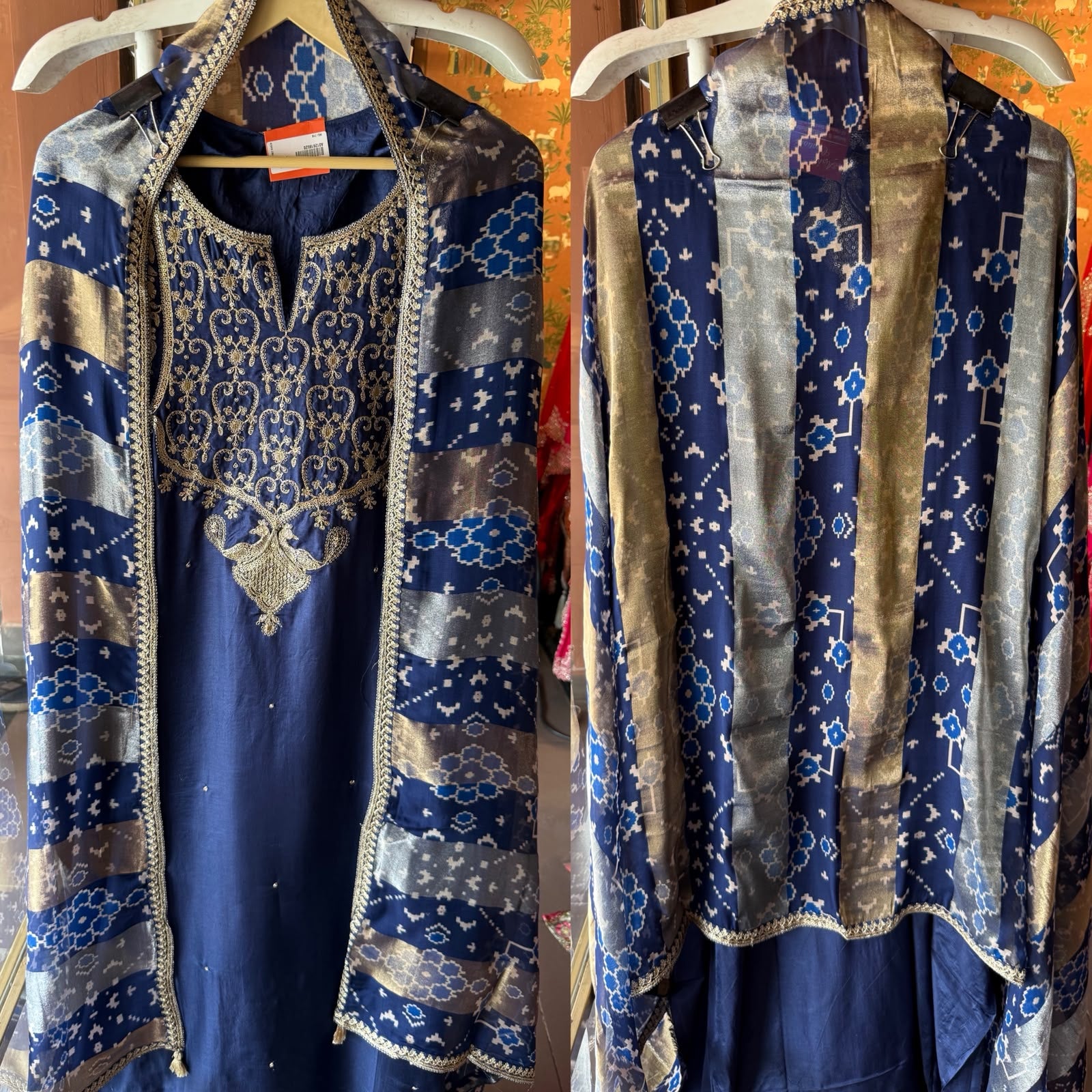 Royal Blue Silk Embroidered Suit Set