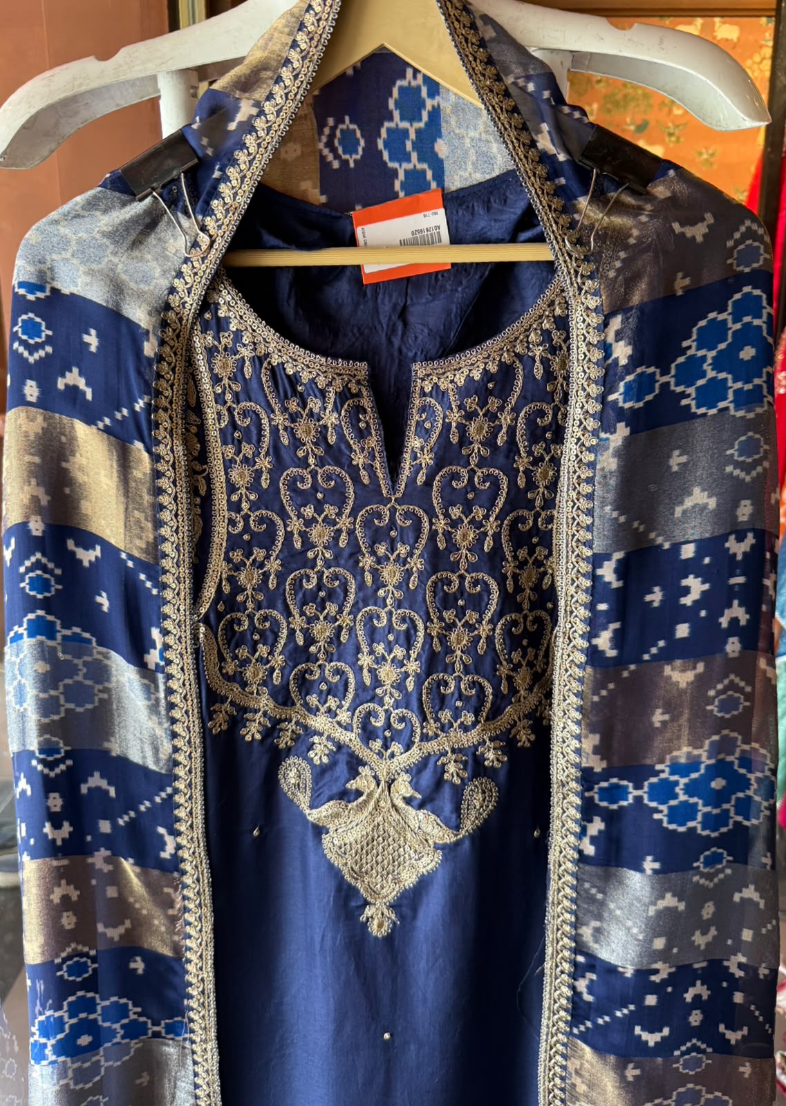 Royal Blue Silk Embroidered Suit Set