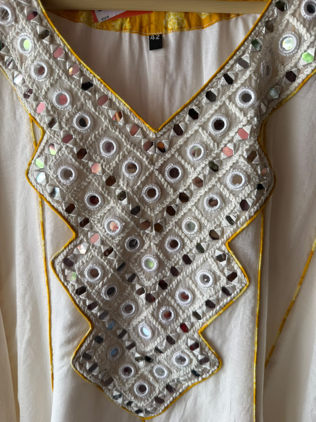 Mirror Work White Anarkali Set