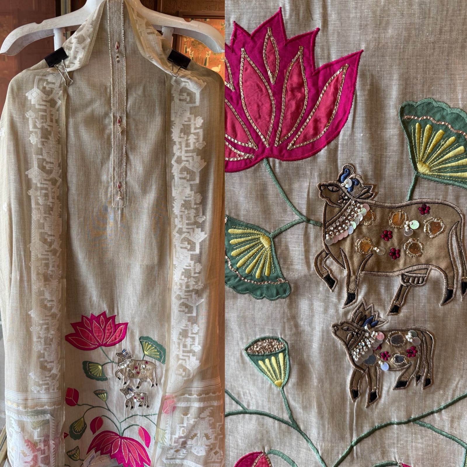 PICHWAI designer Lotus Motif Embroidered Suit Set