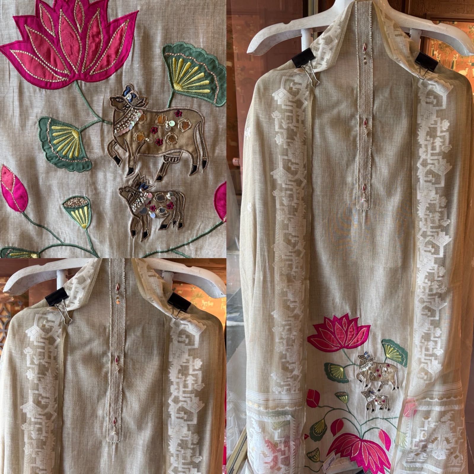 PICHWAI designer Lotus Motif Embroidered Suit Set