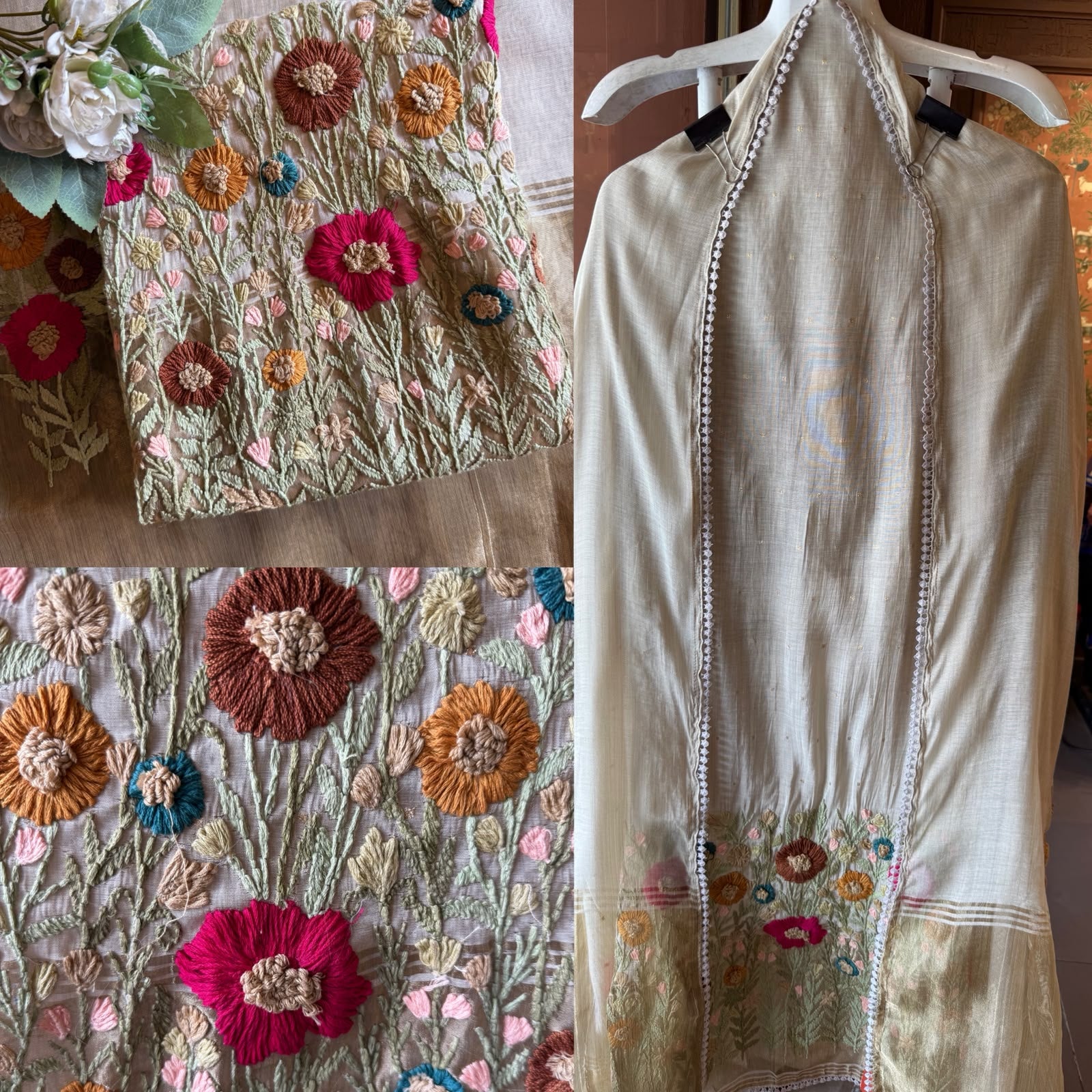 Garden Bloom Hand-Embroidered Suit Set
