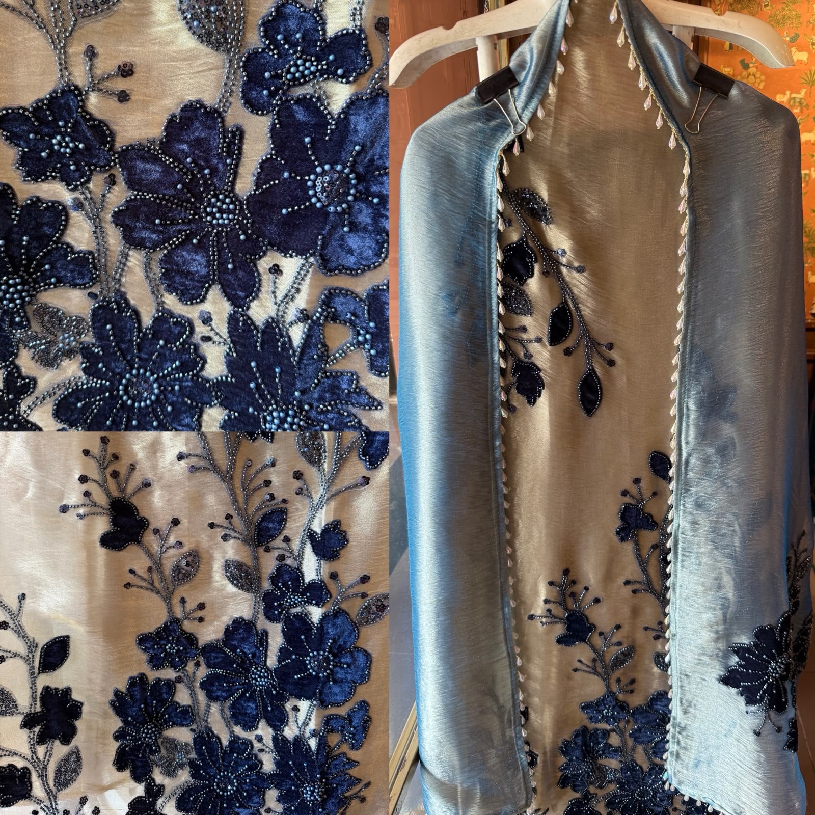 Luxurious velvet floral appliqué unstitched suit