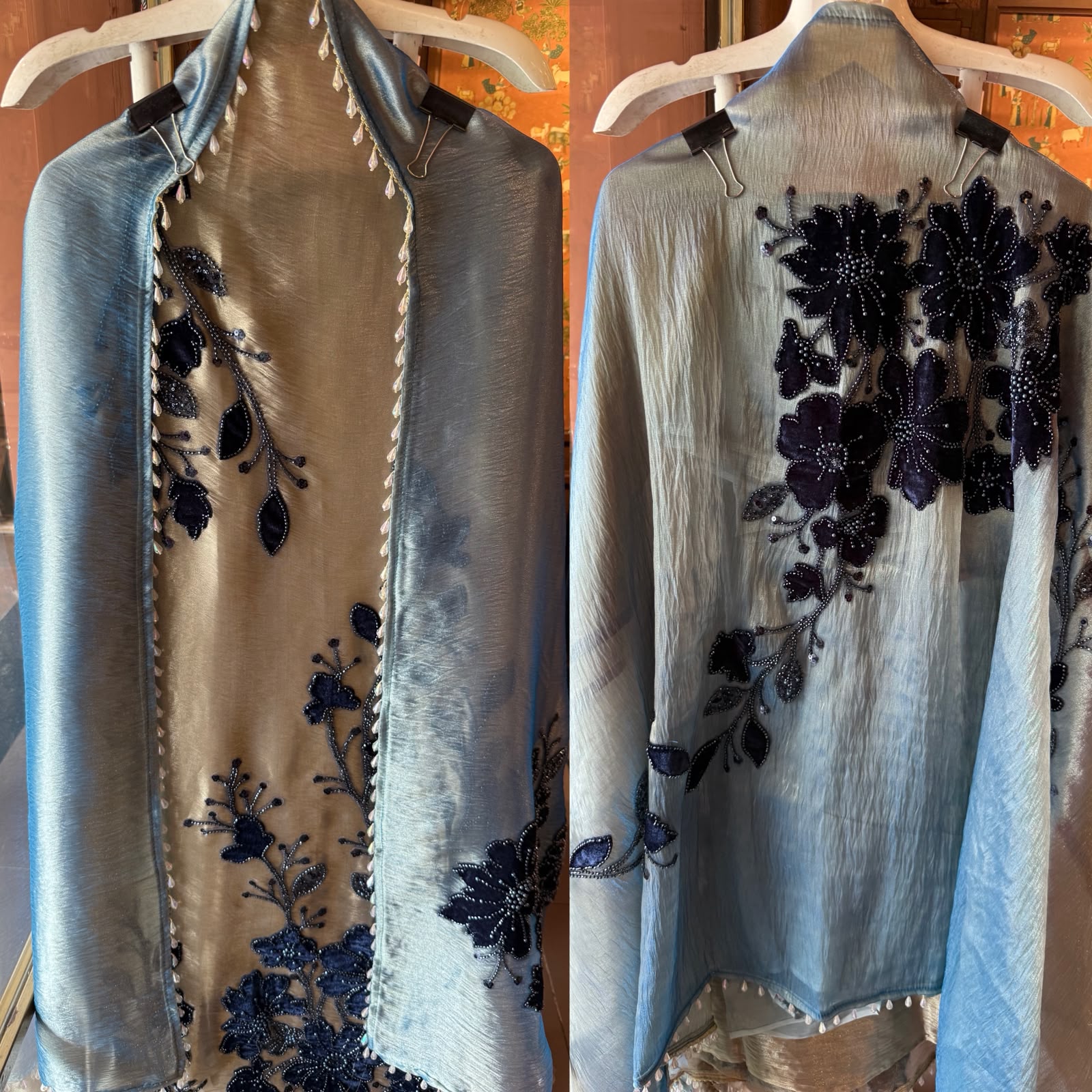 Luxurious velvet floral appliqué unstitched suit