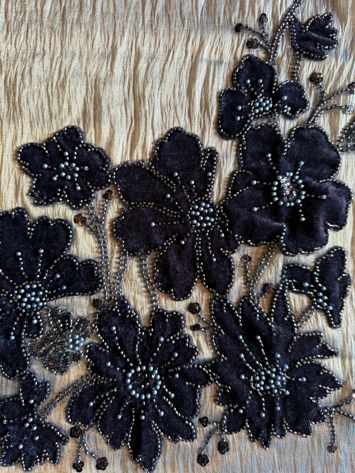 Luxurious velvet floral appliqué unstitched suit