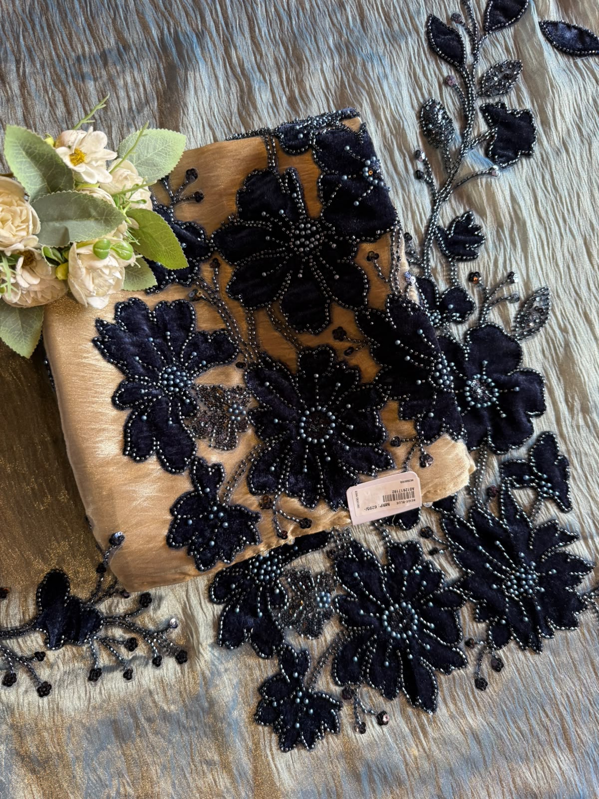 Luxurious velvet floral appliqué unstitched suit