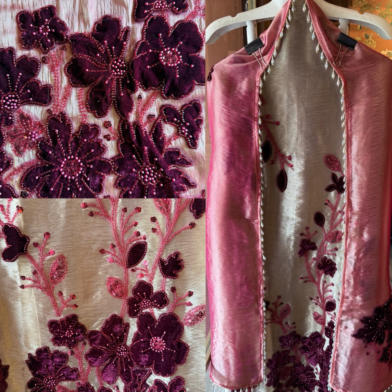 Luxurious velvet floral appliqué unstitched suit