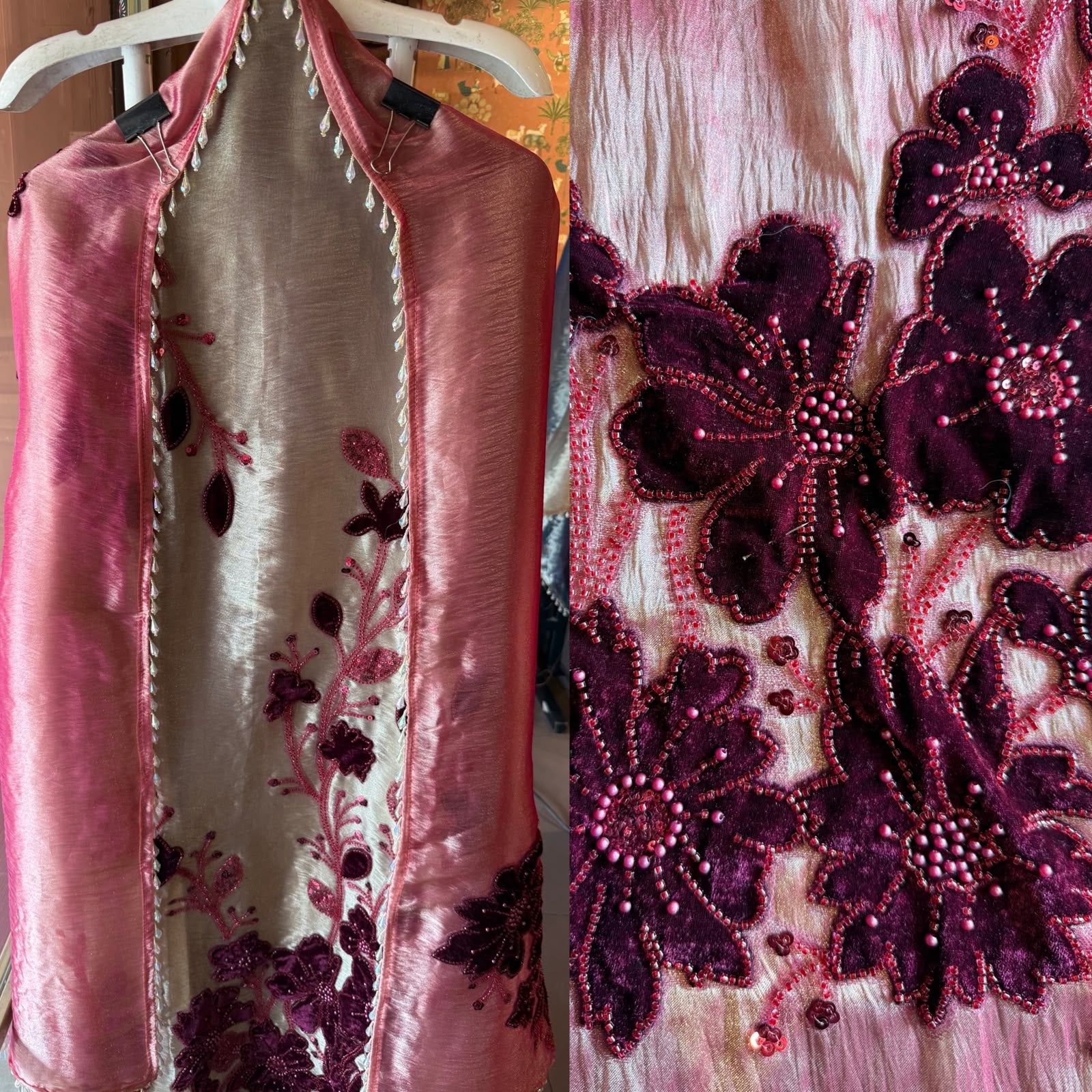 Luxurious velvet floral appliqué unstitched suit