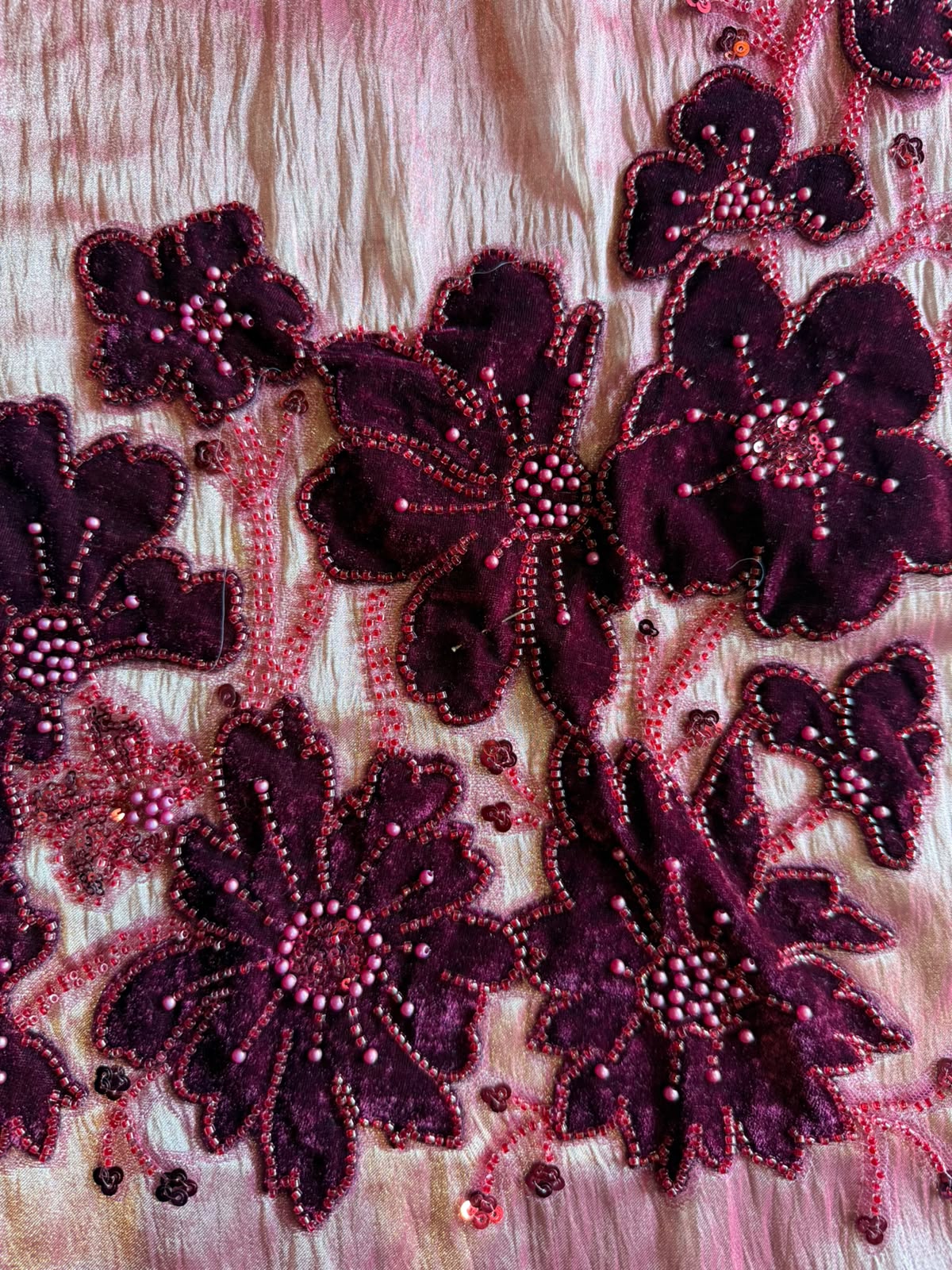 Luxurious velvet floral appliqué unstitched suit