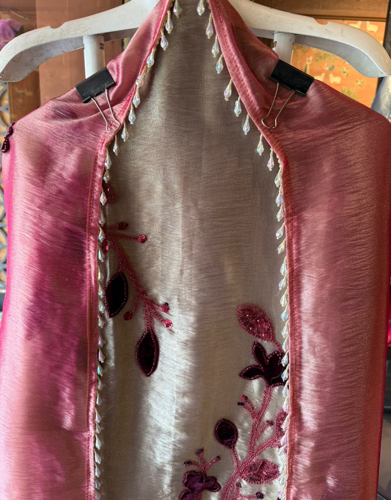 Luxurious velvet floral appliqué unstitched suit