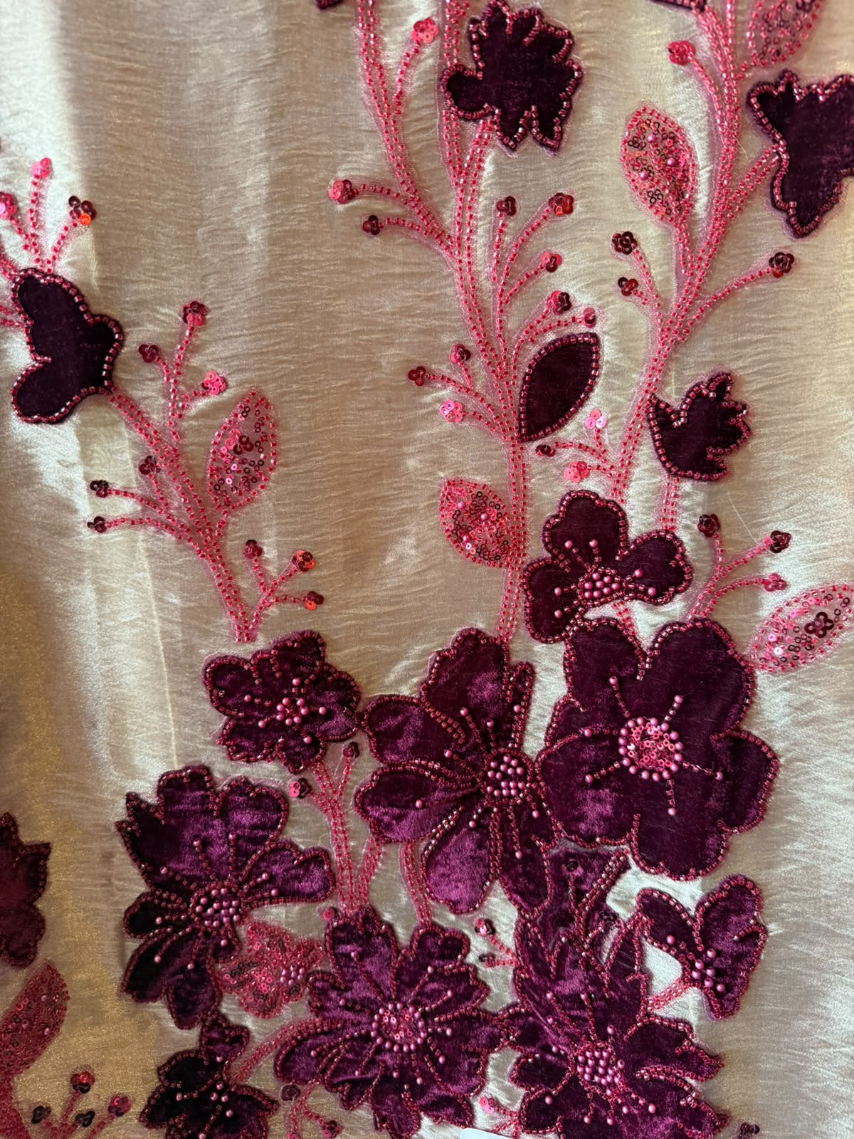 Luxurious velvet floral appliqué unstitched suit