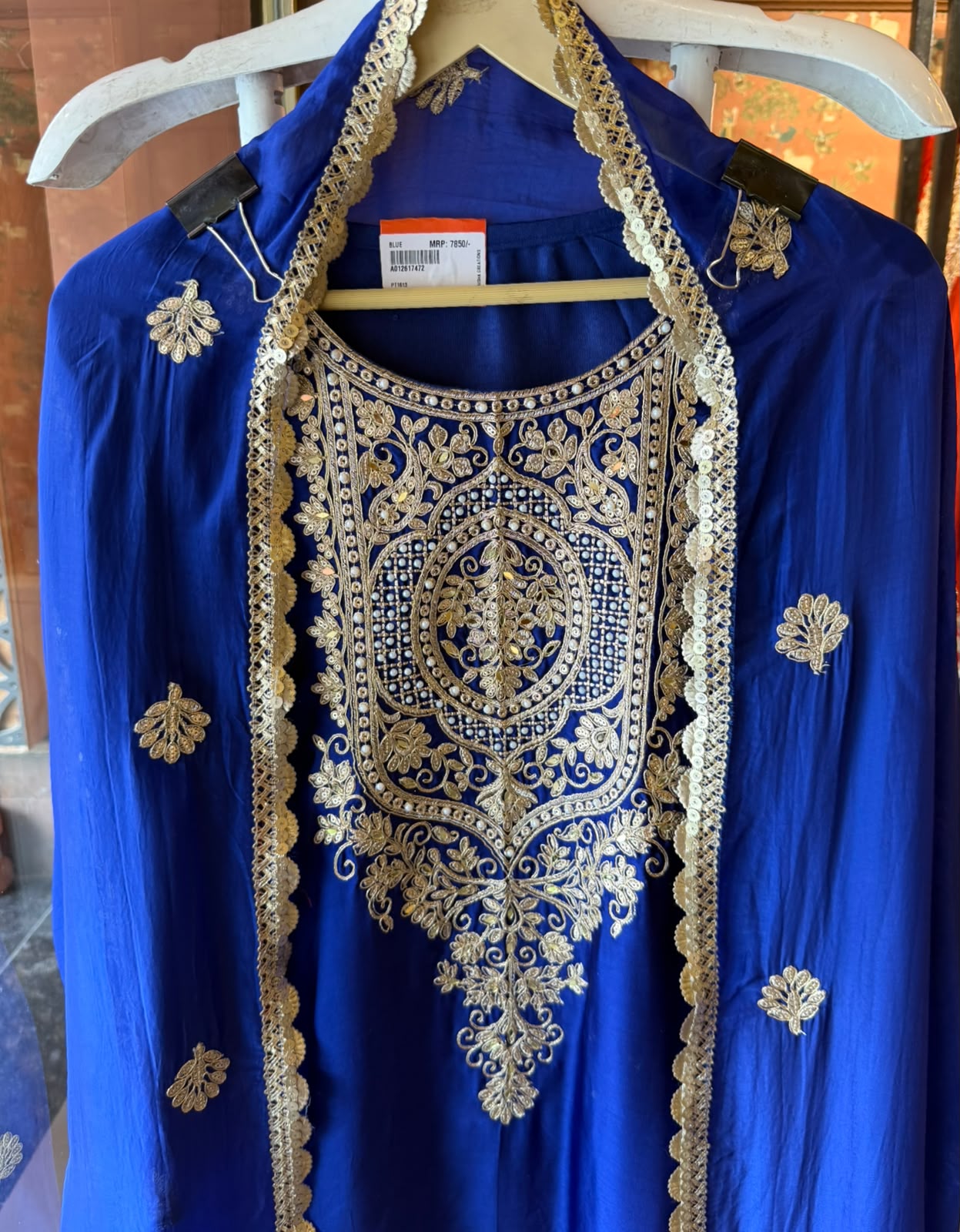 Embroidered designer Suit Set on PURE SATIN SILK WITH BROCADE PANTS