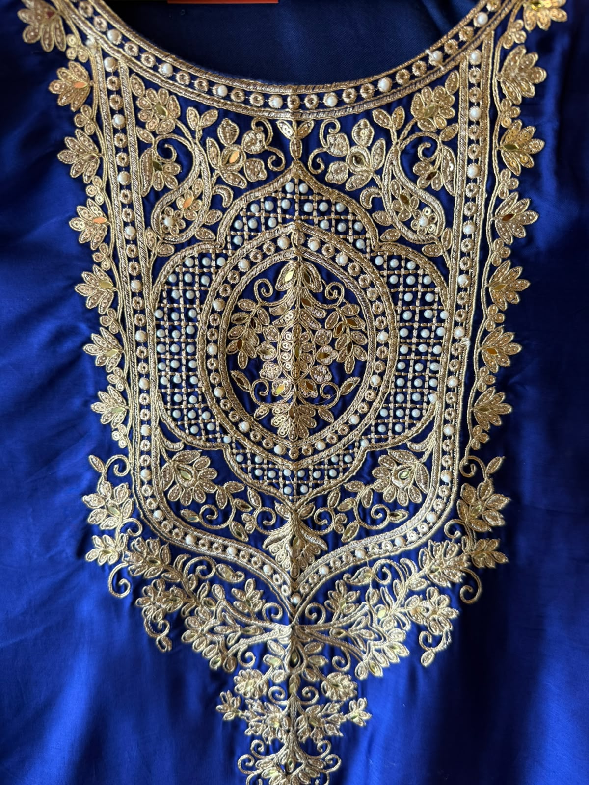 Embroidered designer Suit Set on PURE SATIN SILK WITH BROCADE PANTS