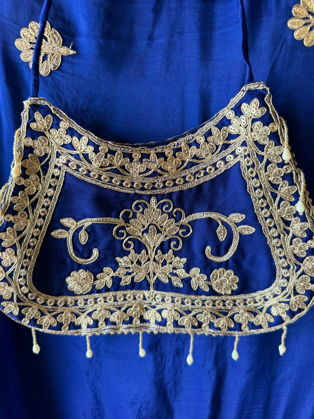 Embroidered designer Suit Set on PURE SATIN SILK WITH BROCADE PANTS