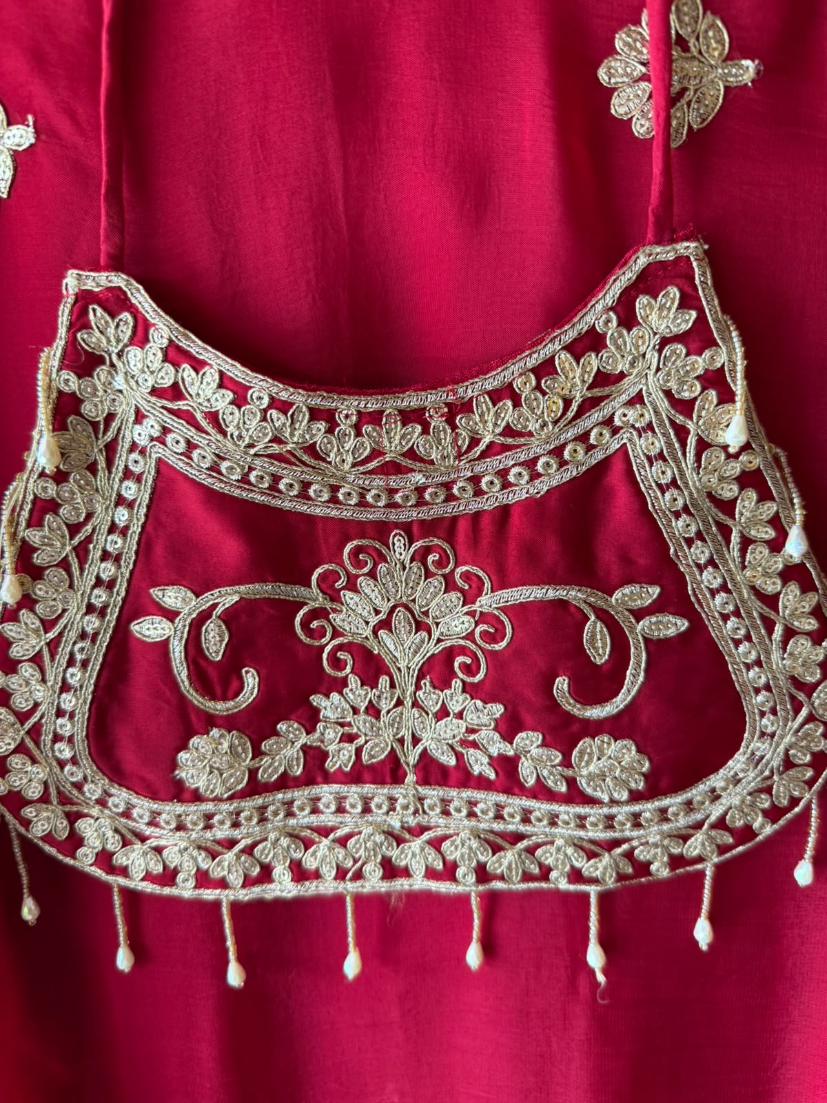 Embroidered designer Suit Set on PURE SATIN SILK WITH BROCADE PANTS