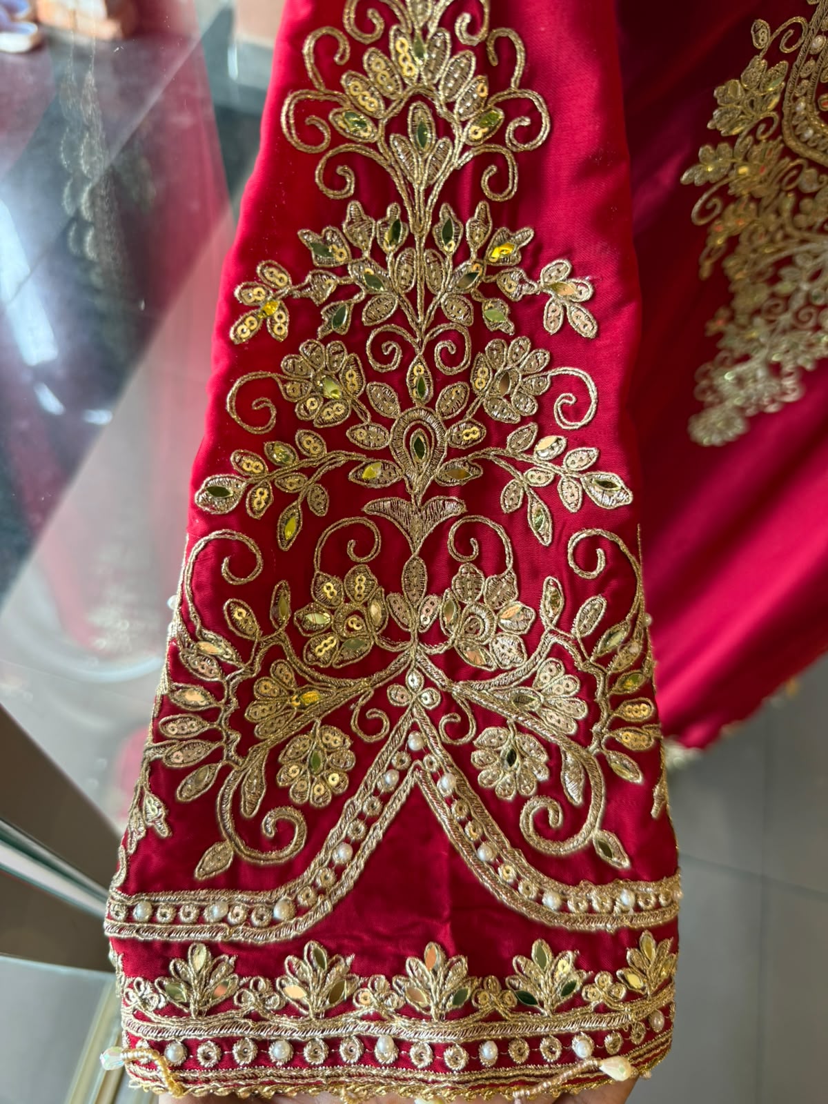 Embroidered designer Suit Set on PURE SATIN SILK WITH BROCADE PANTS